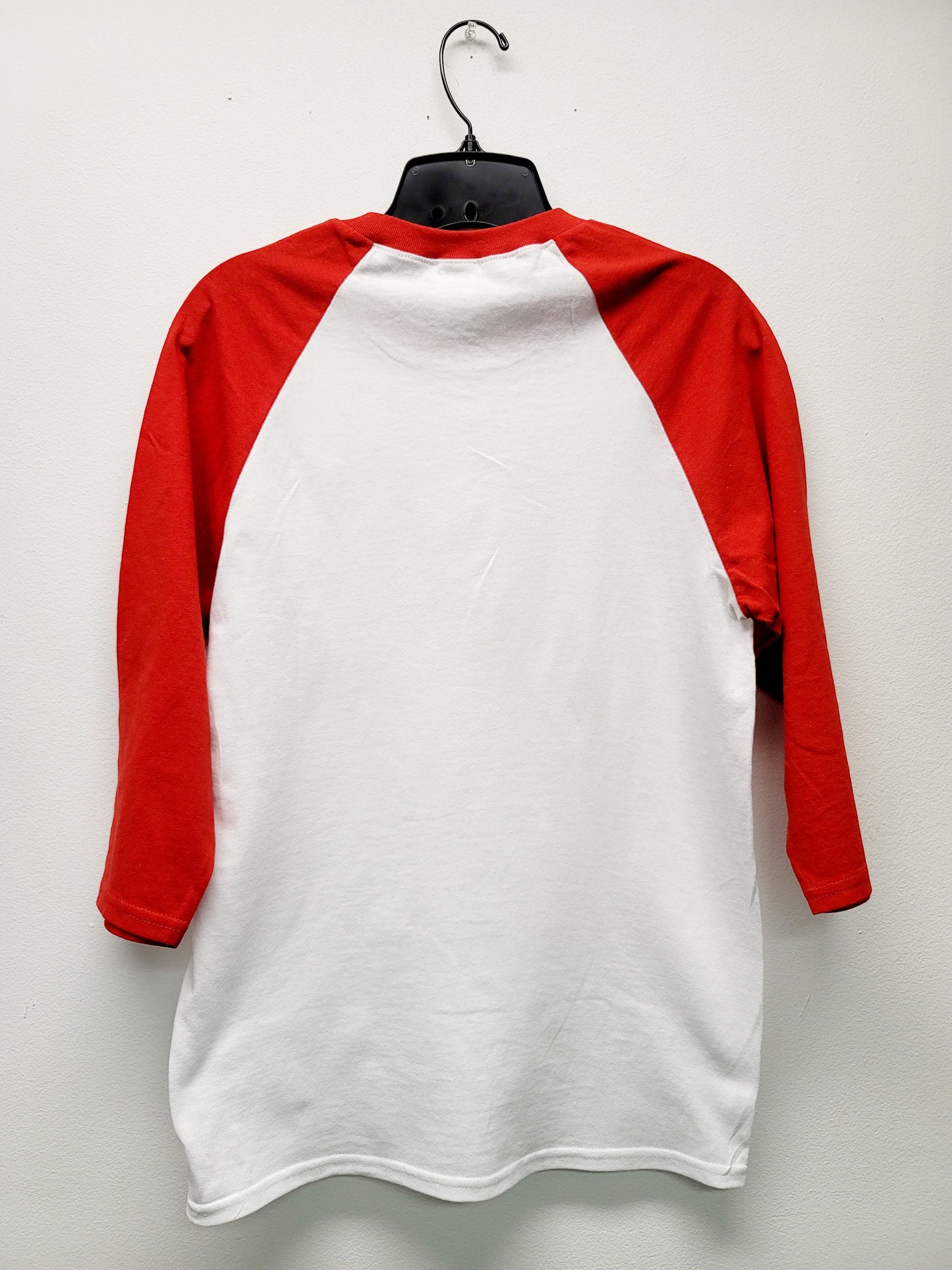 In Jesus name Amen shirt with red raglan sleeve
