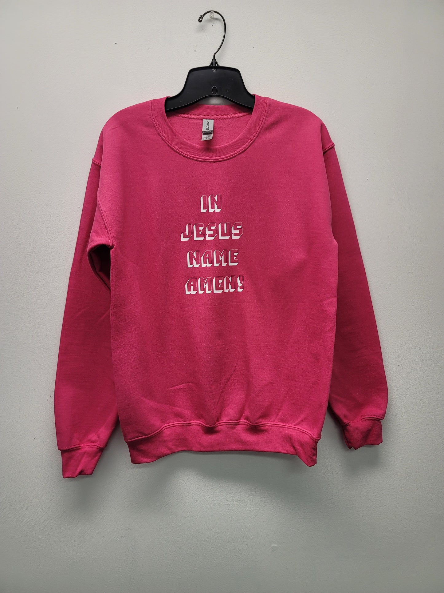 In Jesus Name Pink long sleeve crew neck sweater by JulissaDesigns