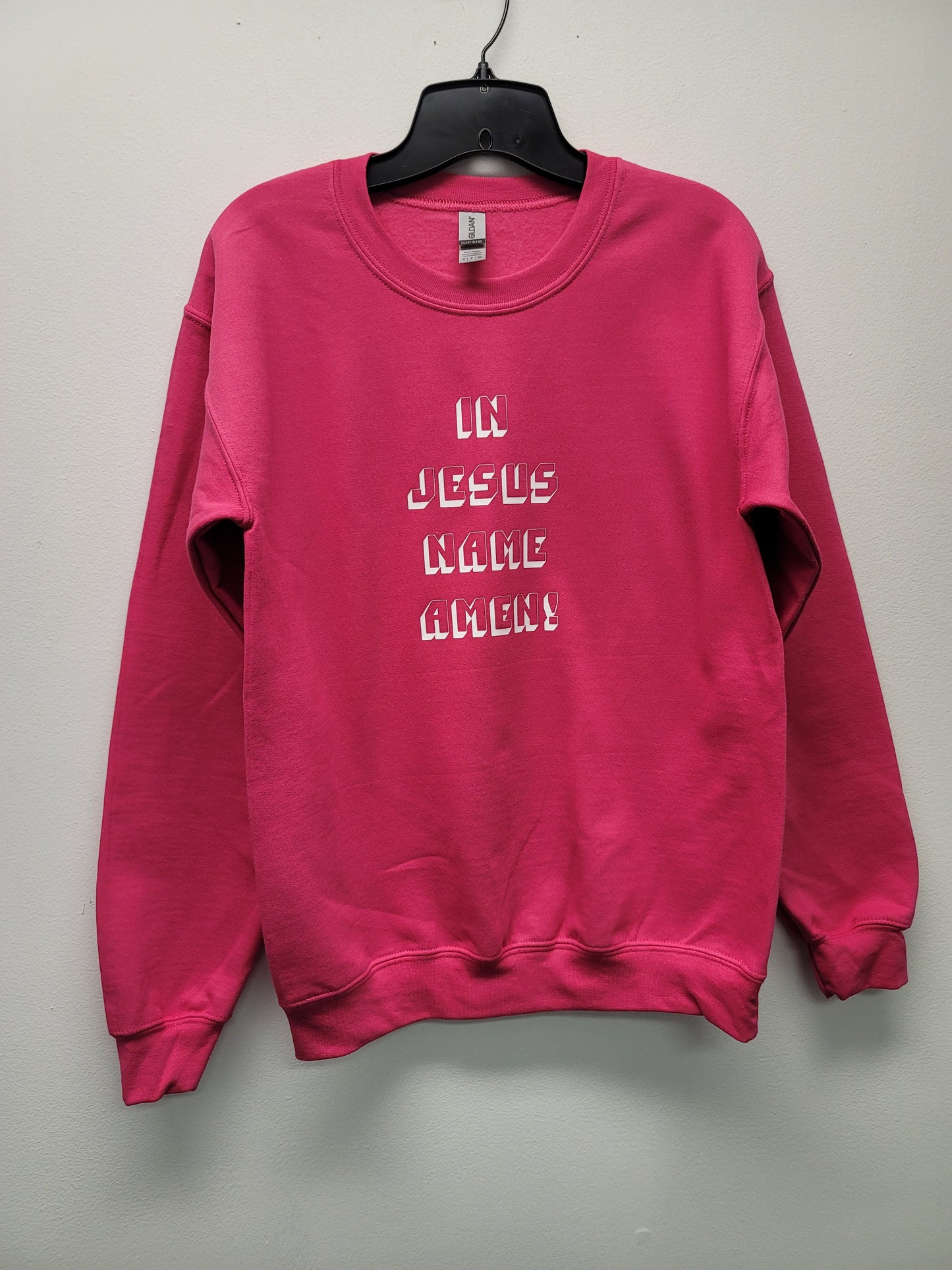 In Jesus Name Pink long sleeve crew neck sweater by JulissaDesigns