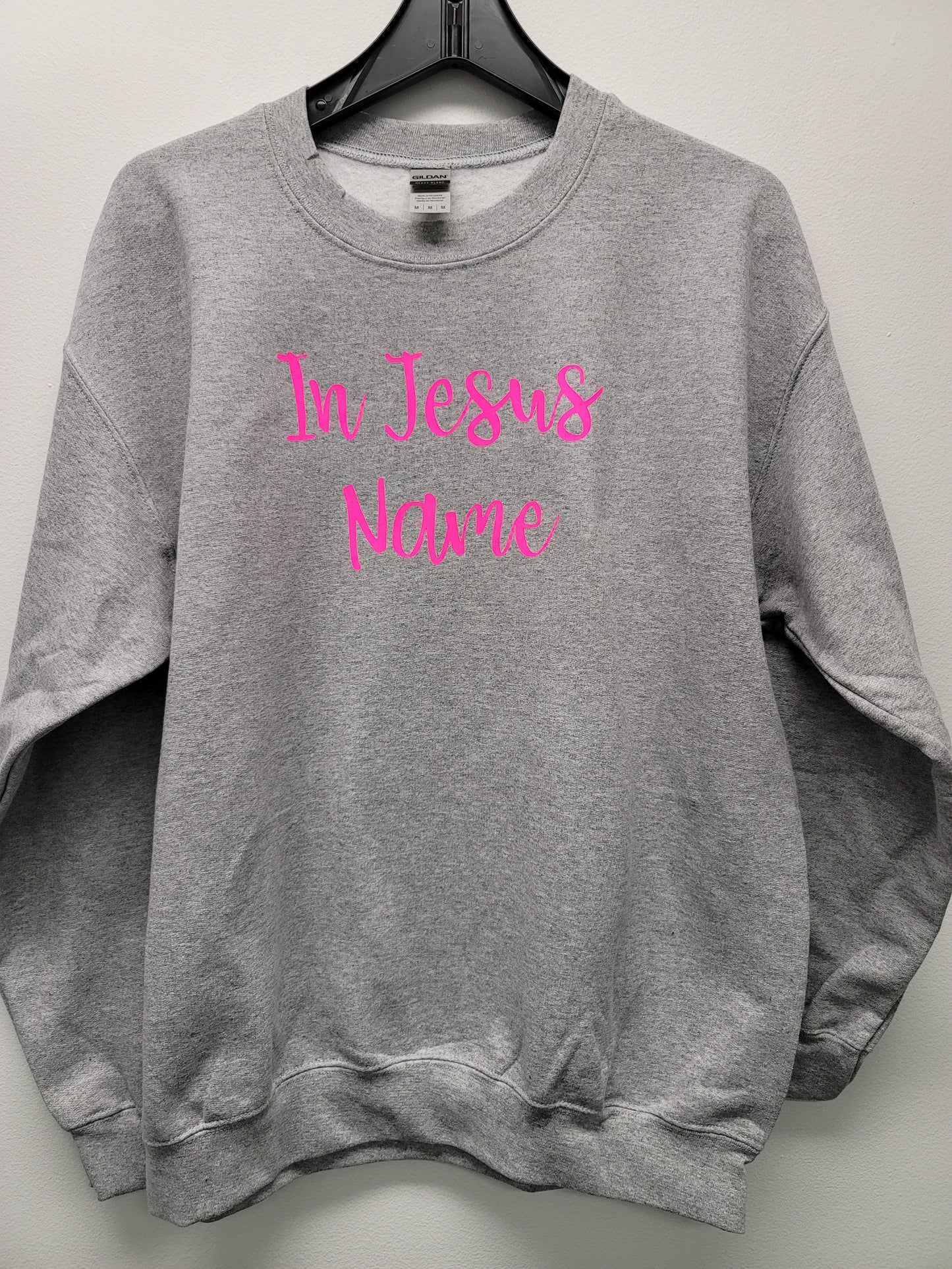 In Jesus name long sleeve crew neck , gray