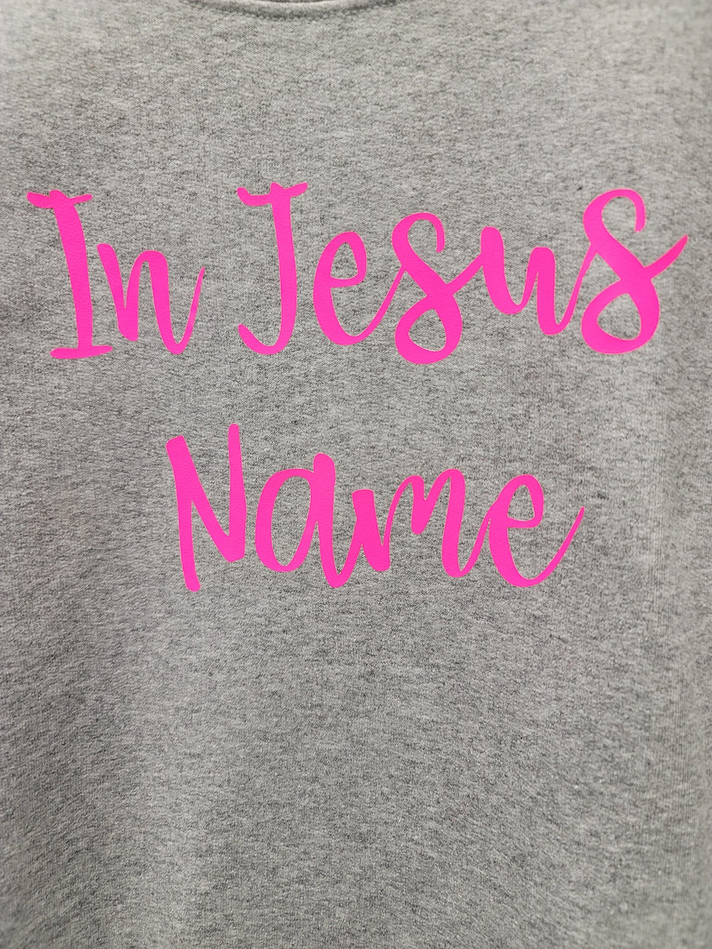In Jesus name long sleeve crew neck , gray