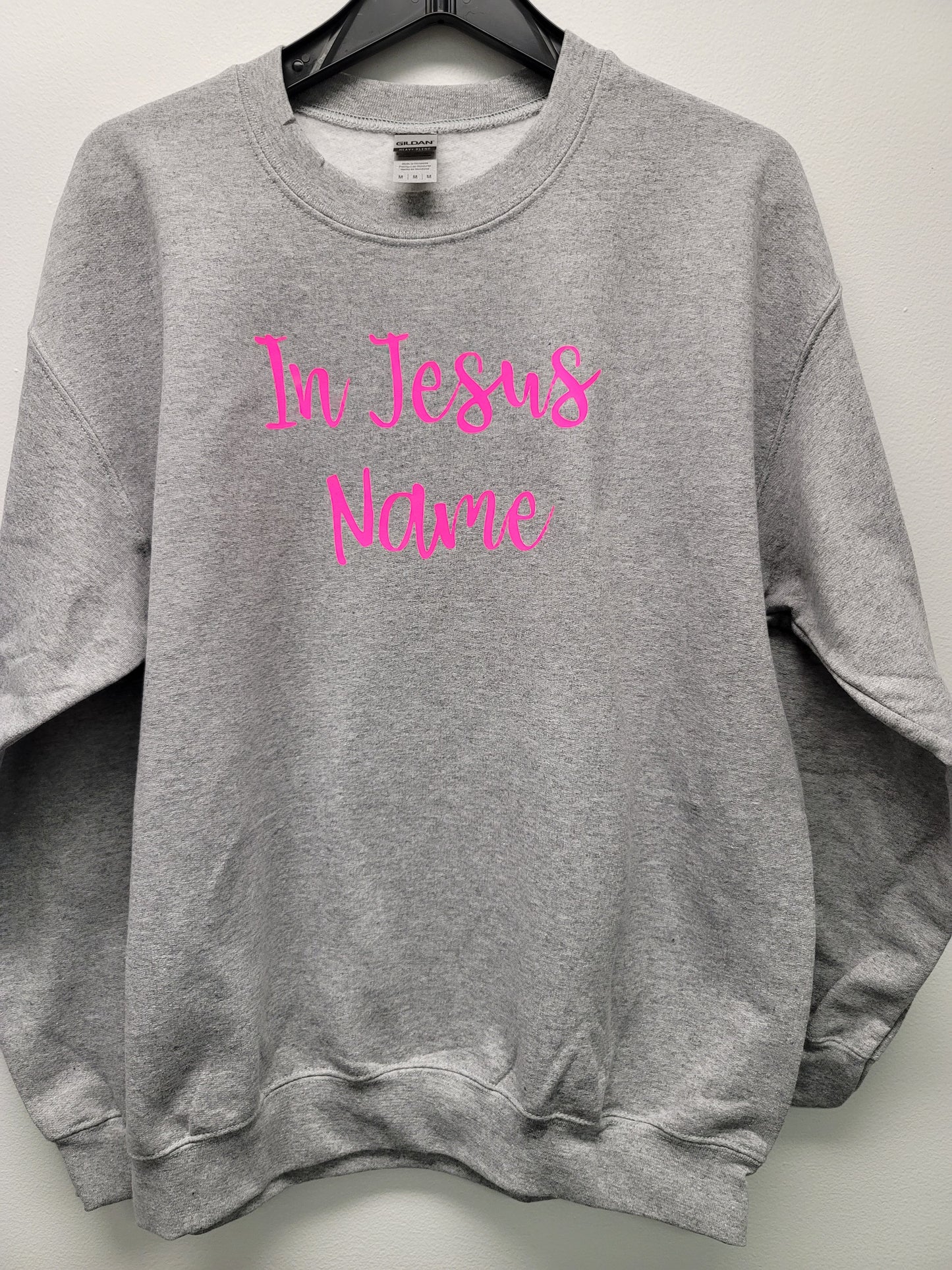 In Jesus name long sleeve crew neck , gray