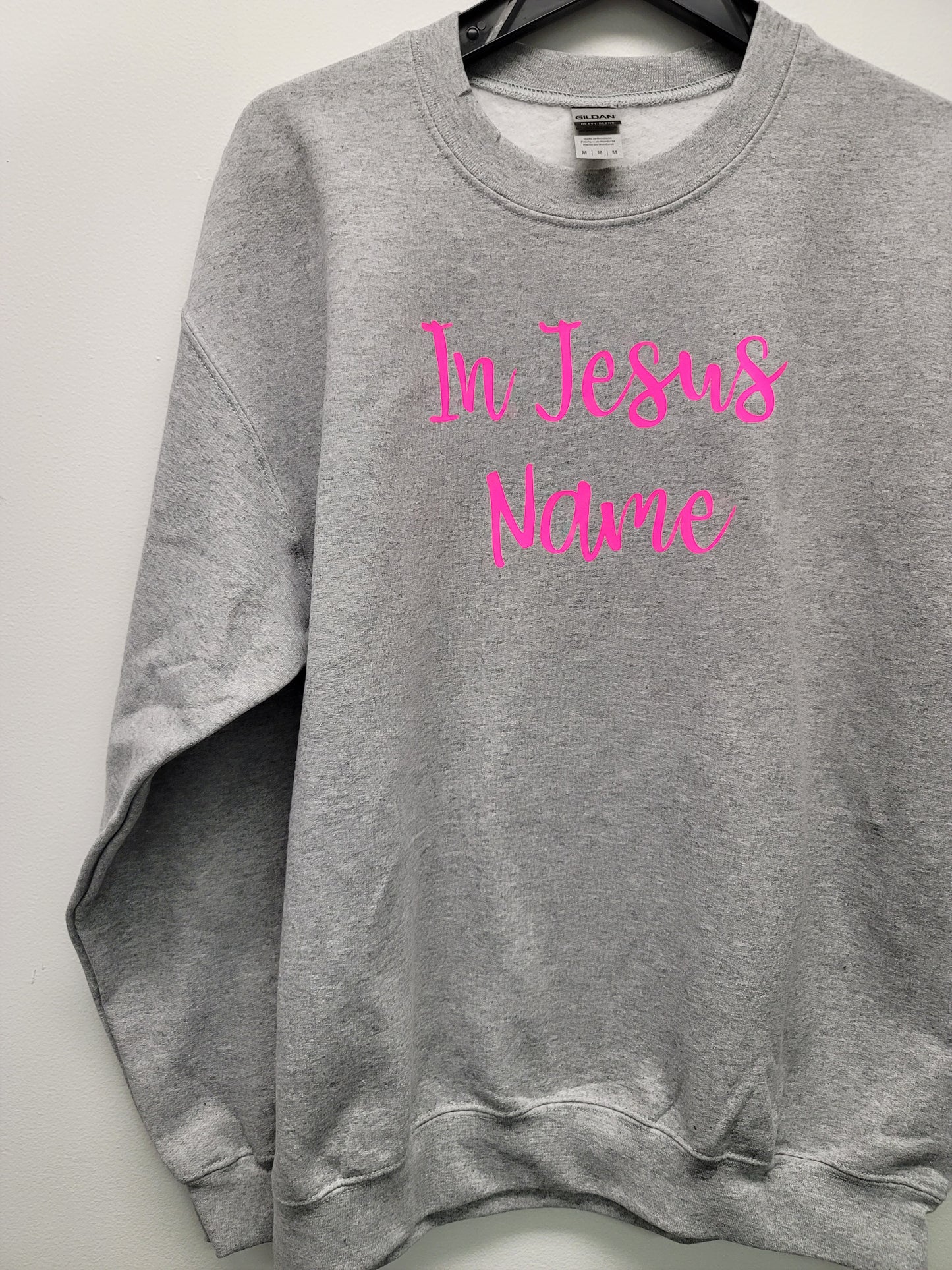 In Jesus name long sleeve crew neck , gray