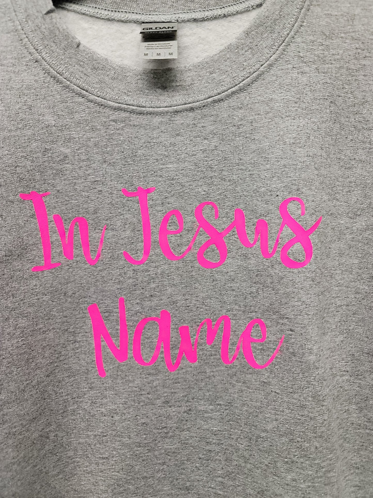 In Jesus name long sleeve crew neck , gray