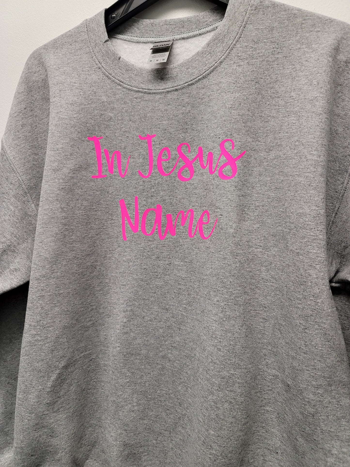 In Jesus name long sleeve crew neck , gray