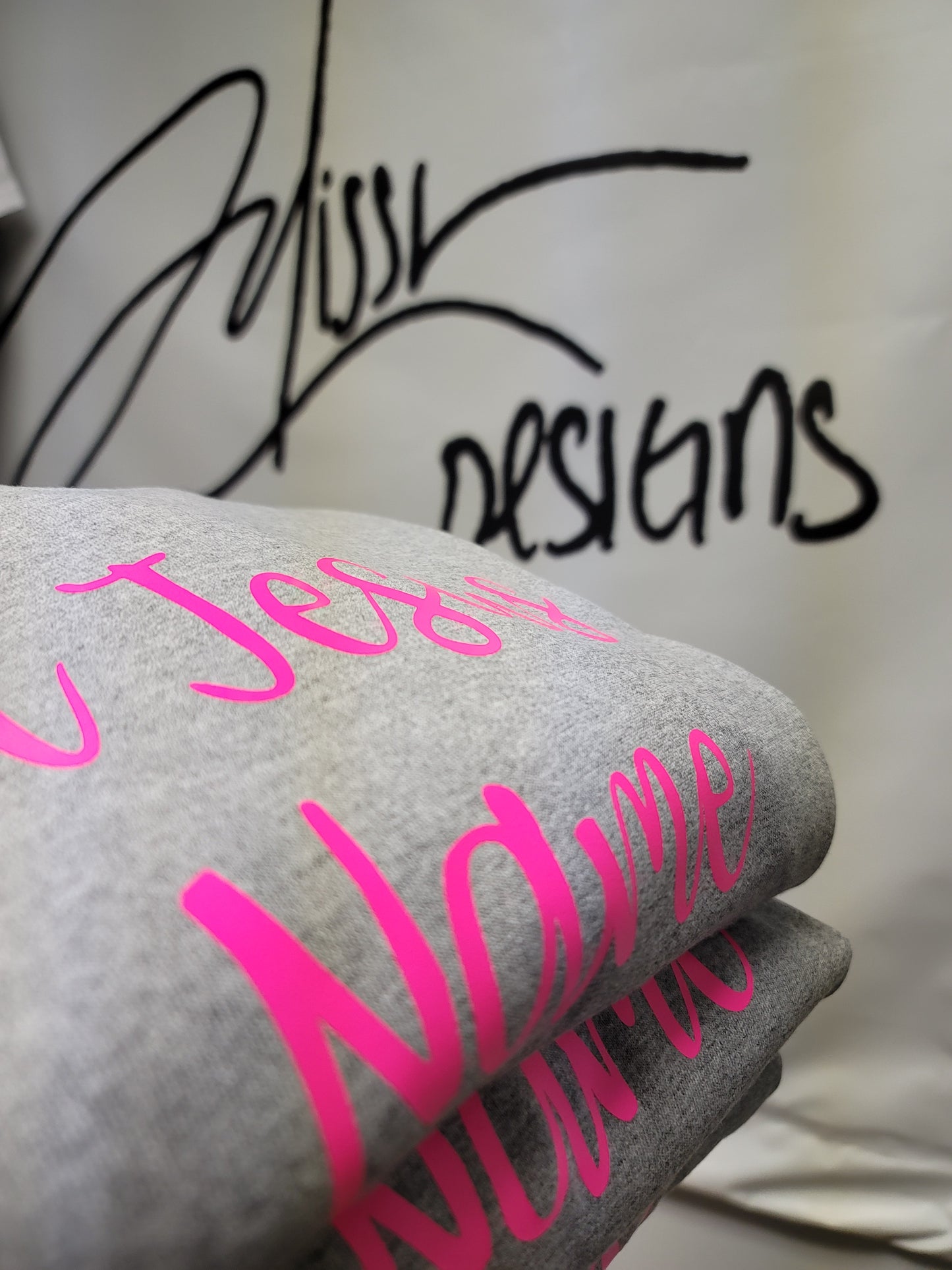 In Jesus name long sleeve crew neck , gray