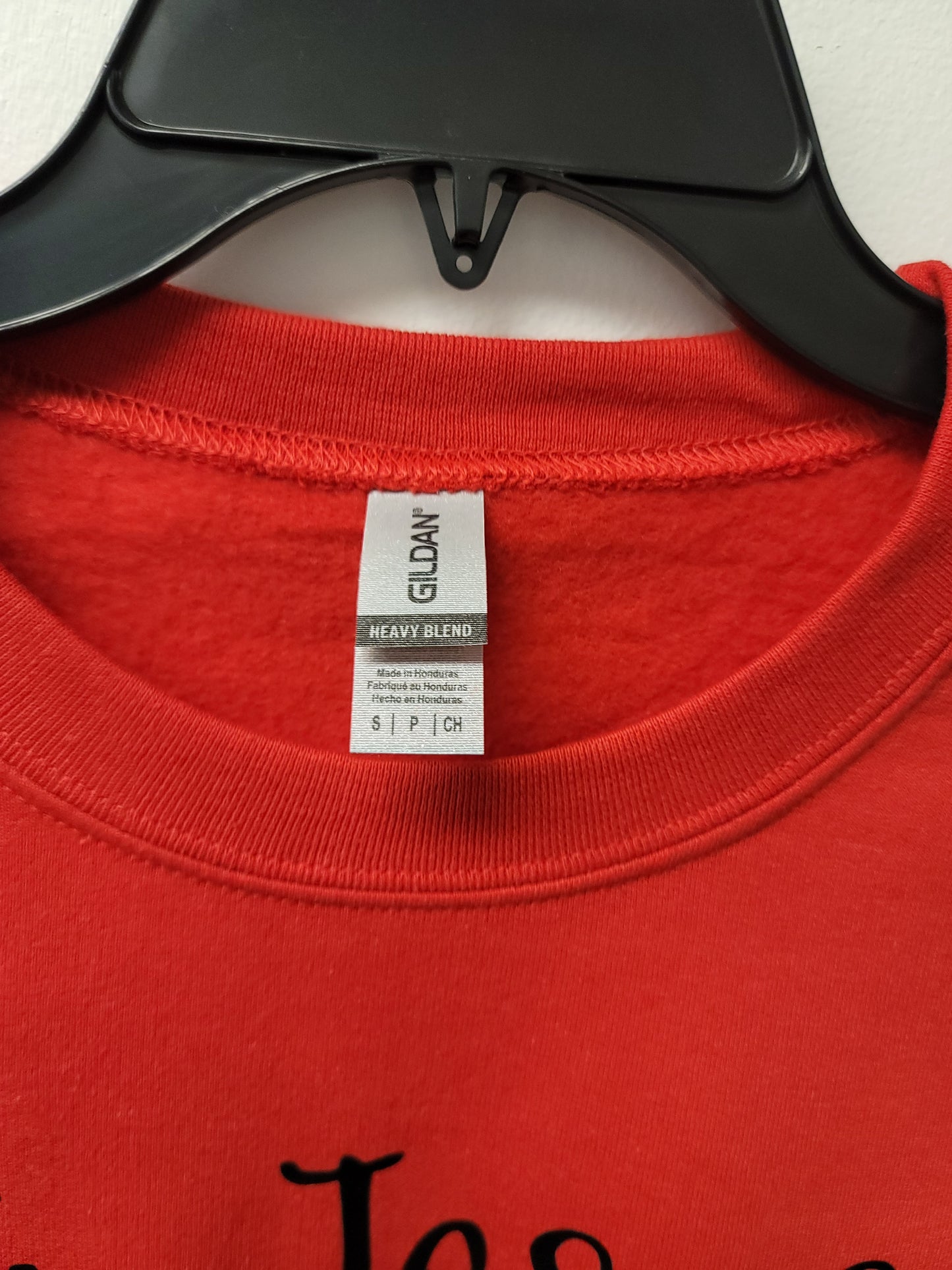 In Jesus Name Amen Red Crew neck black letters