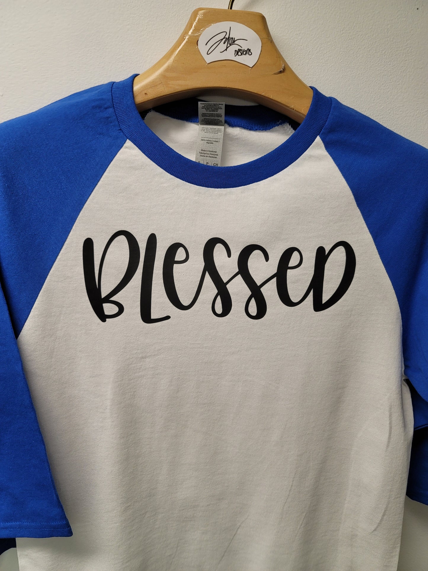 Blessed 3/4 Blue Raglan Sleeve shirt 100% Cotton
