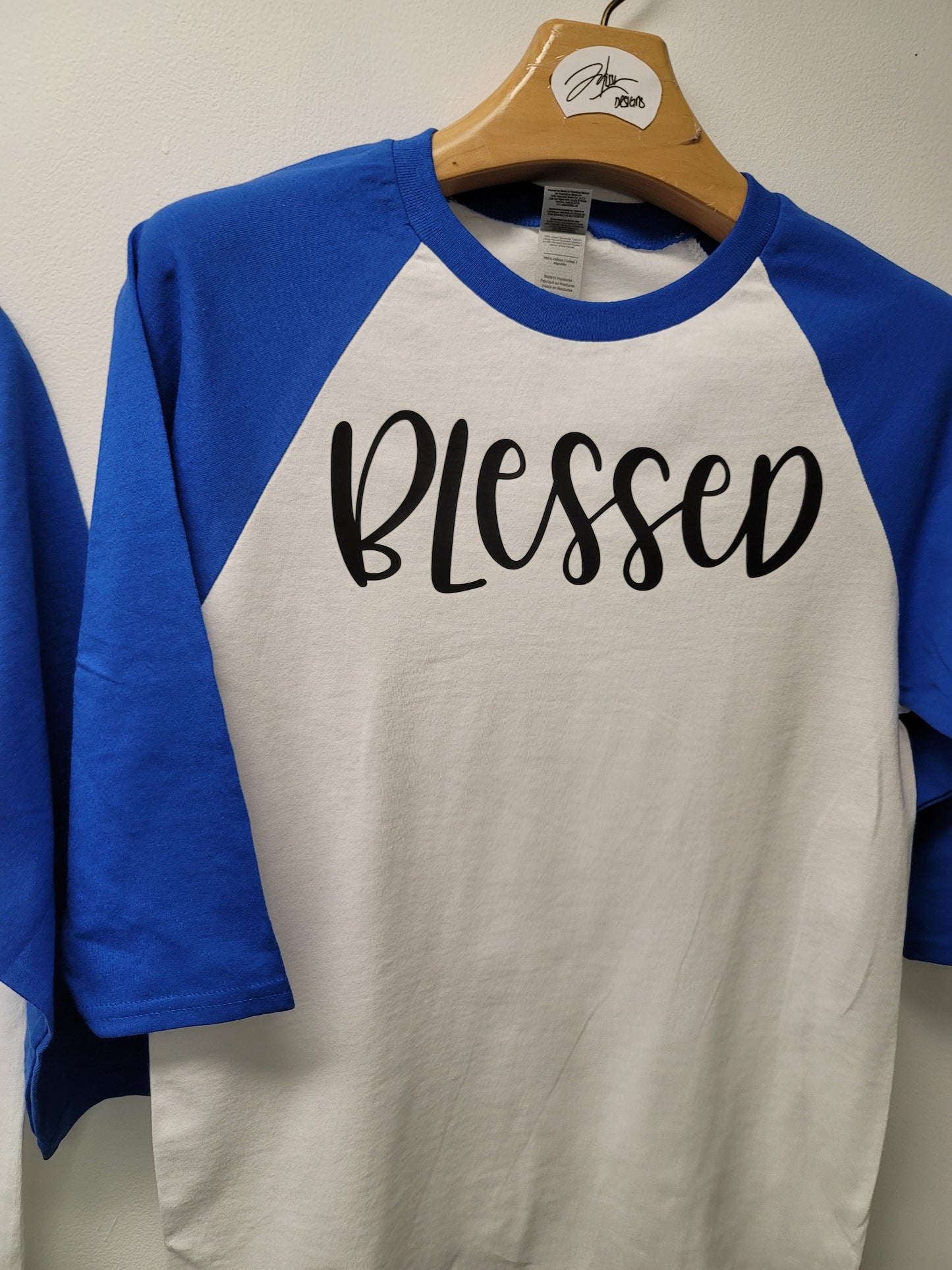 Blessed 3/4 Blue Raglan Sleeve shirt 100% Cotton