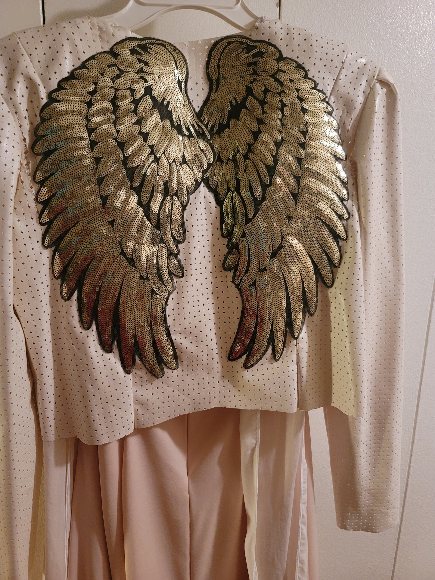 Long flare dress with cropped jacket with angel wings