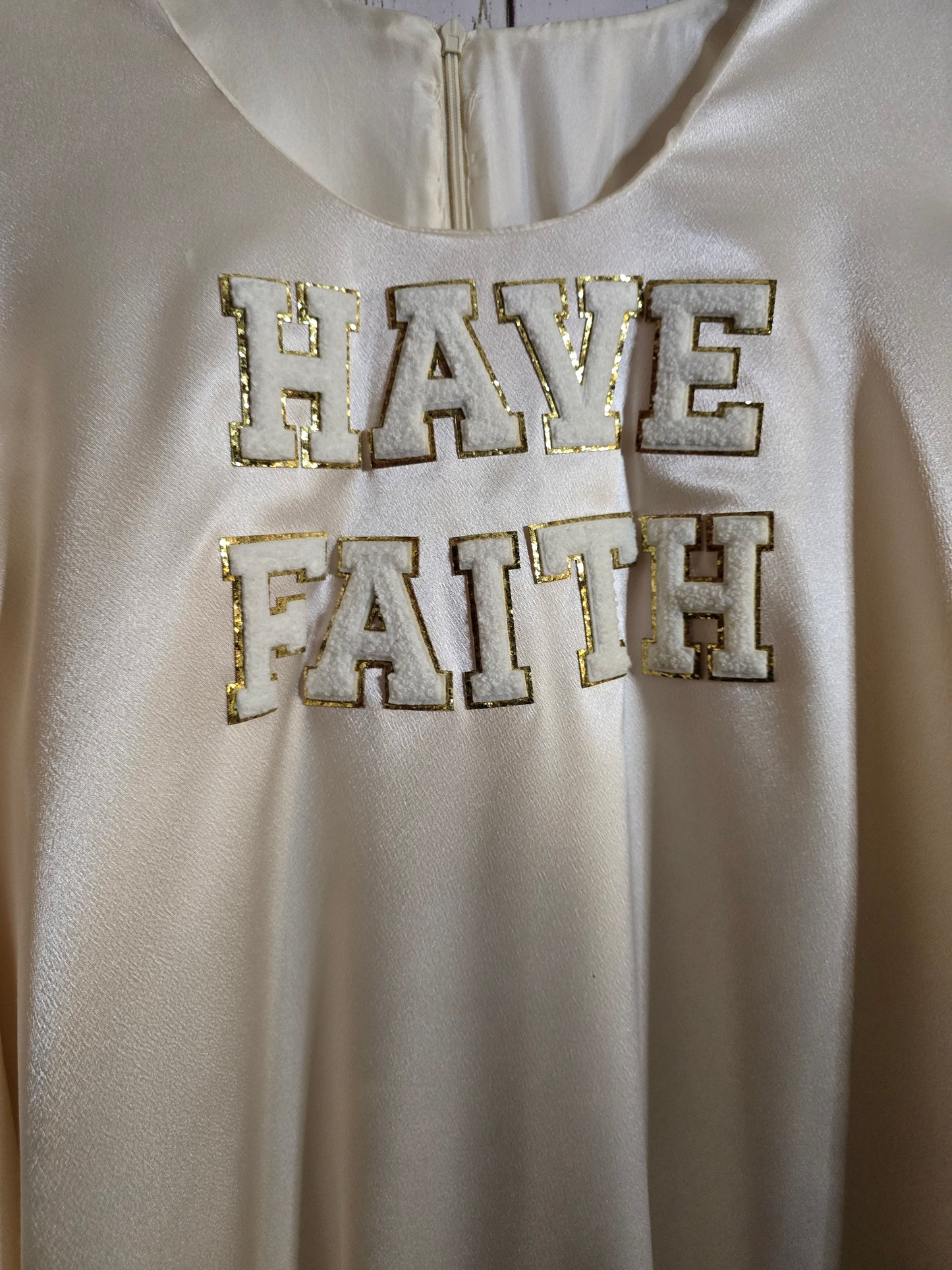 Have Faith tunic with textured sleeves