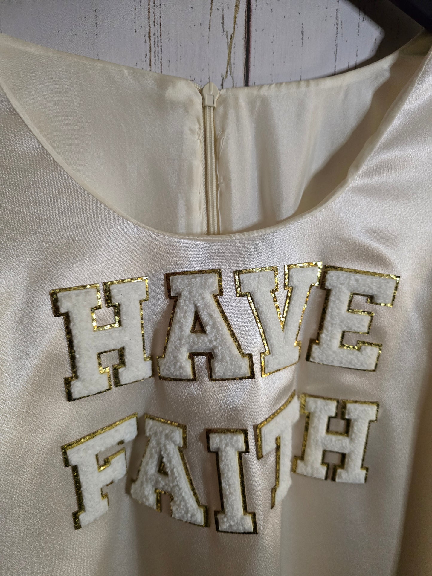 Have Faith tunic with textured sleeves
