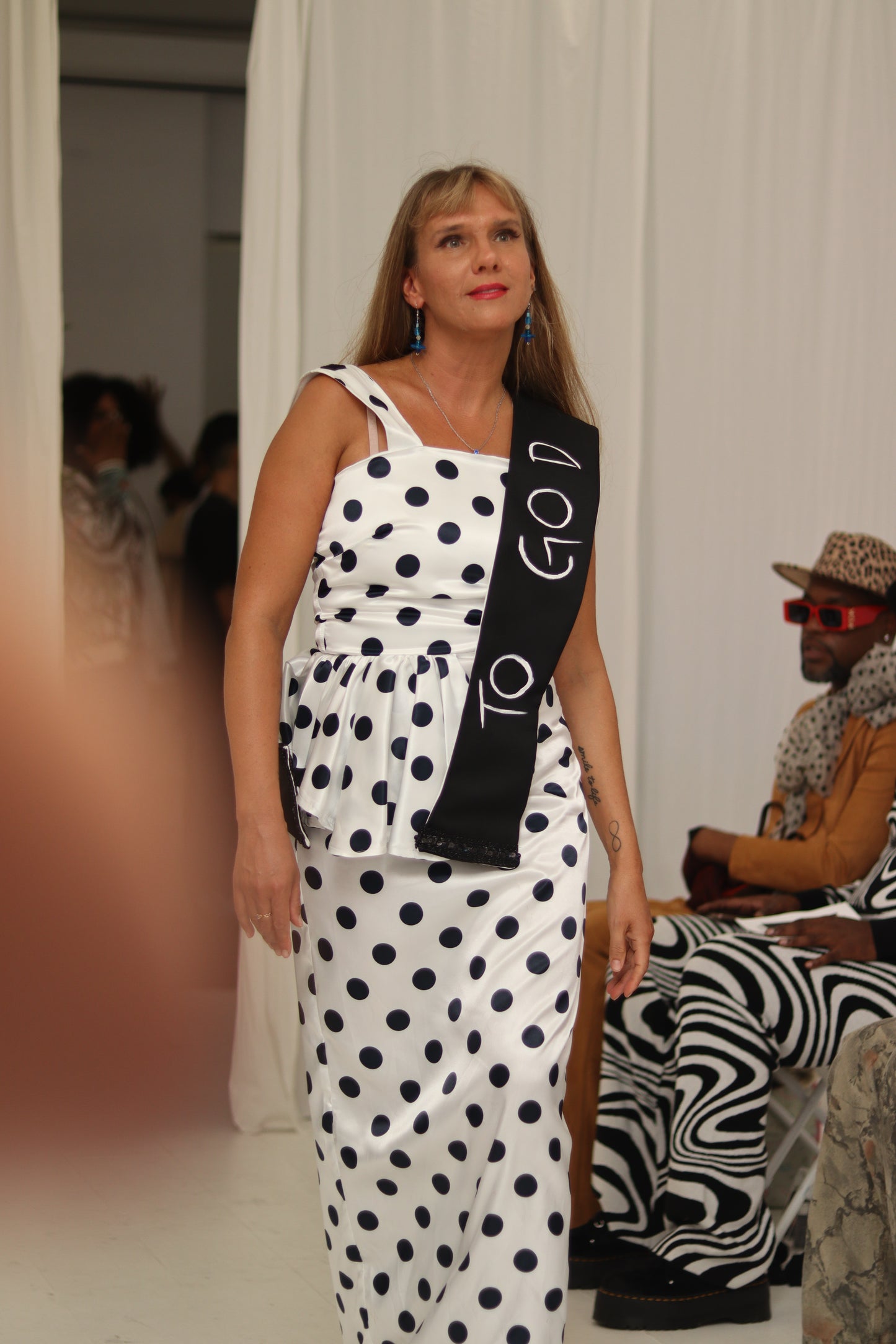 JulissaDesigns Polka Dot sleeveless dress with side peplum