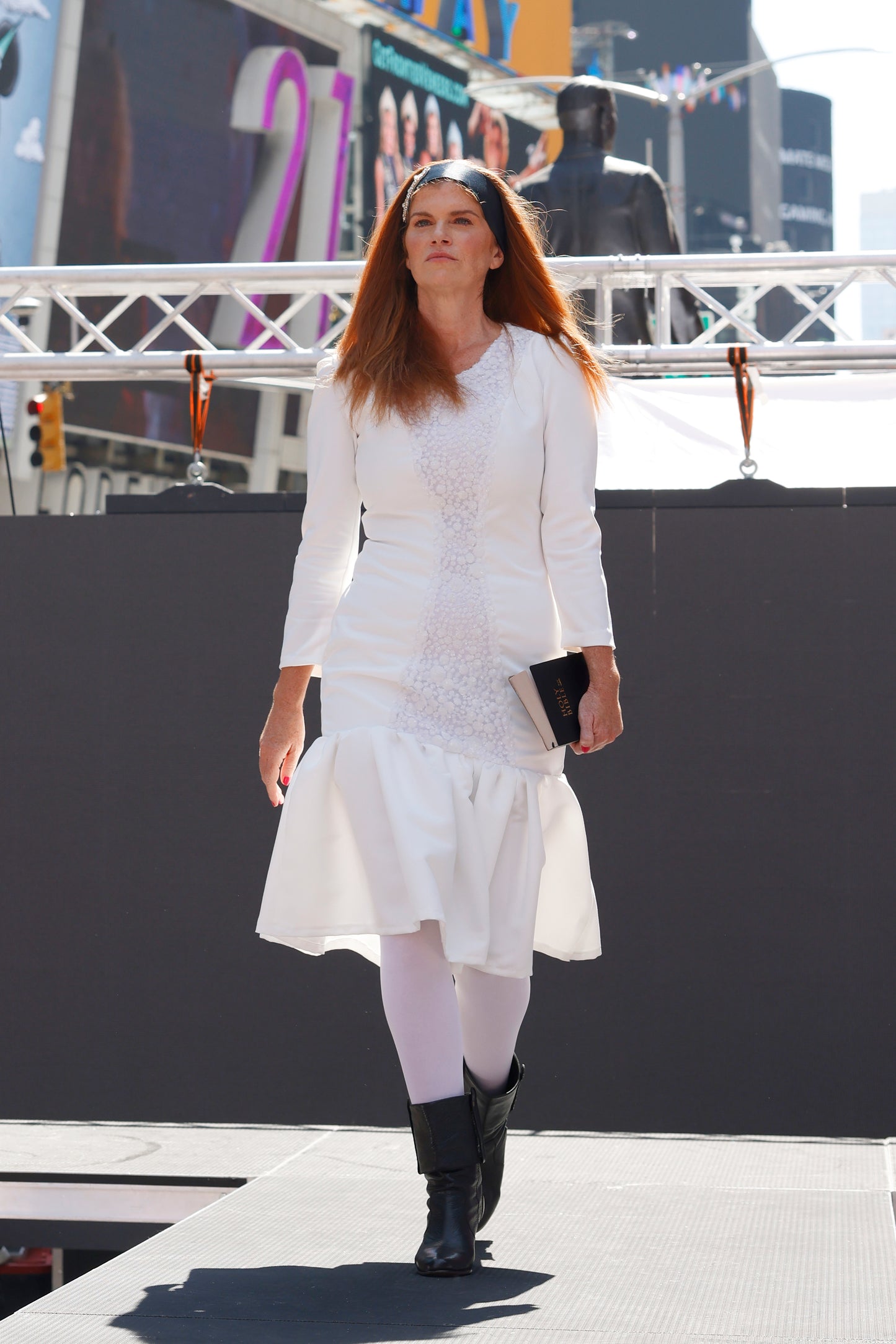 White dress with flounce and beaded center front made by JulissaDesigns