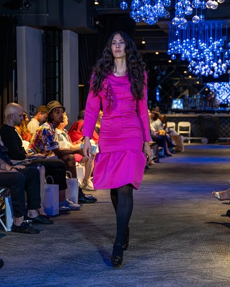 Pink dress with flounce and one side detail , JulissaDesigns Spring Collection