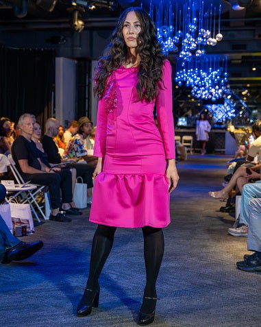 Pink dress with flounce and one side detail , JulissaDesigns Spring Collection