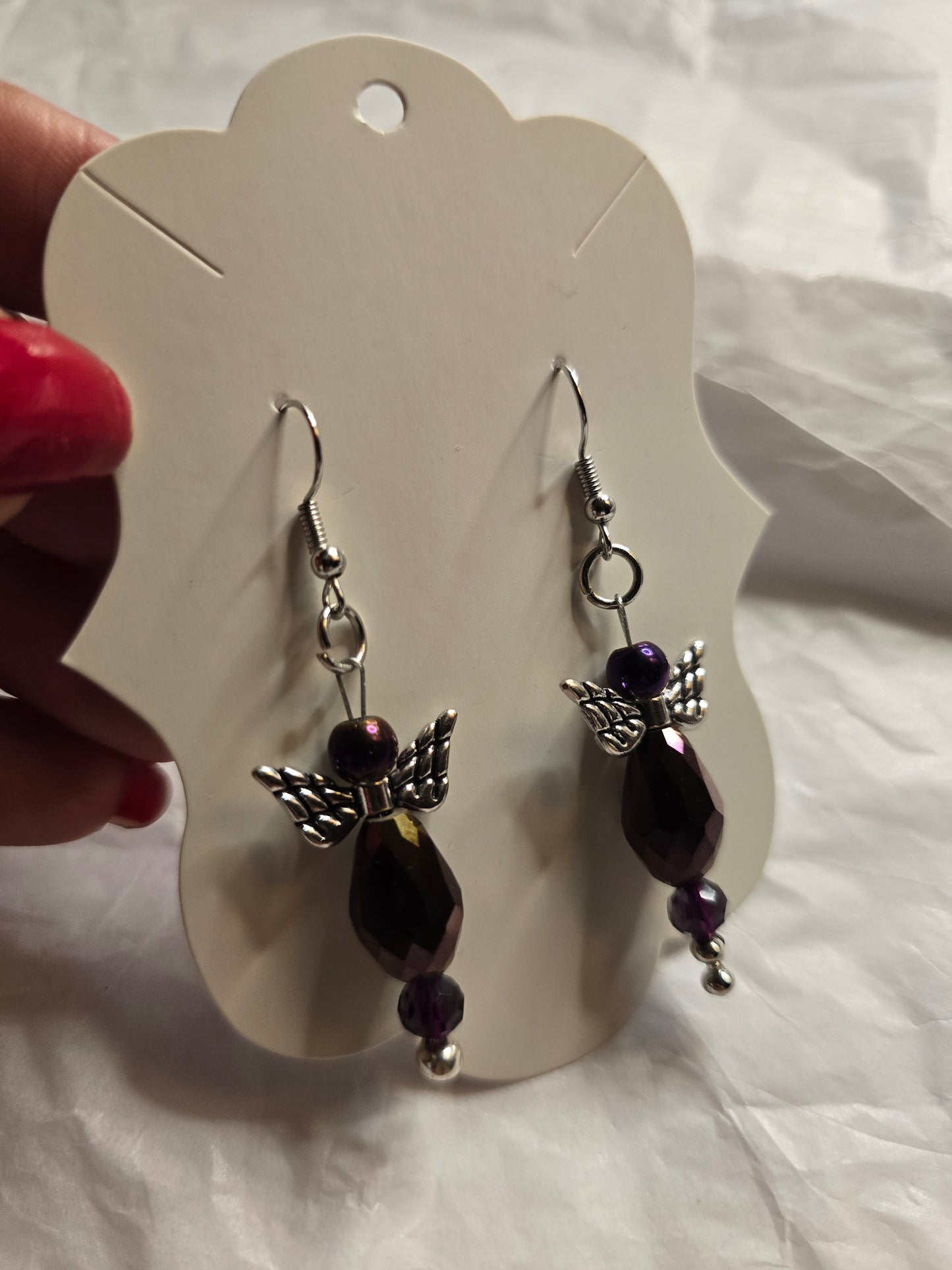 Purple angel design earrings
