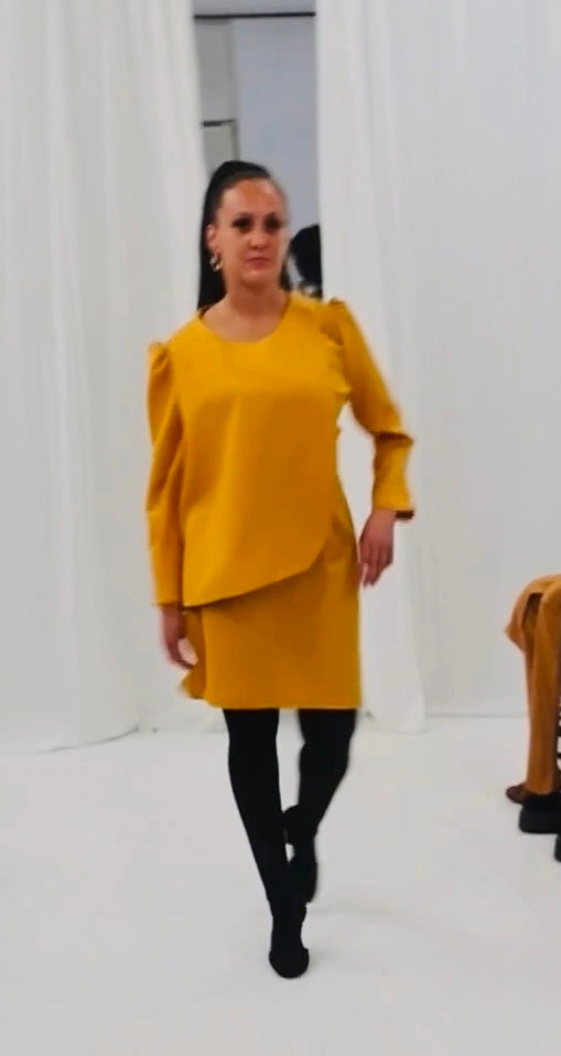 Julissadesigns mustard yellow dress with neckline multipurpose piece