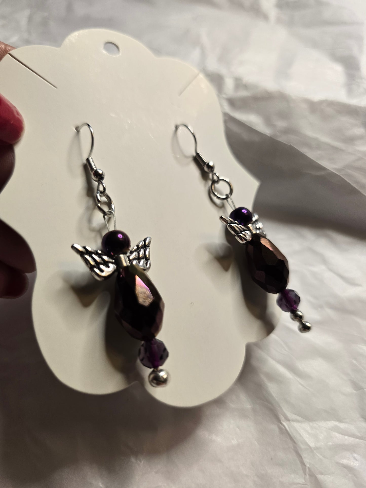 Purple angel design earrings
