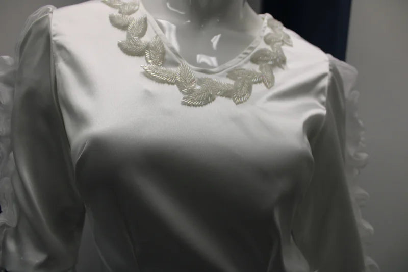 Simple wedding dress , White Embellish V neck 3/5 Sleeve dress - Angelic Beings Collection -