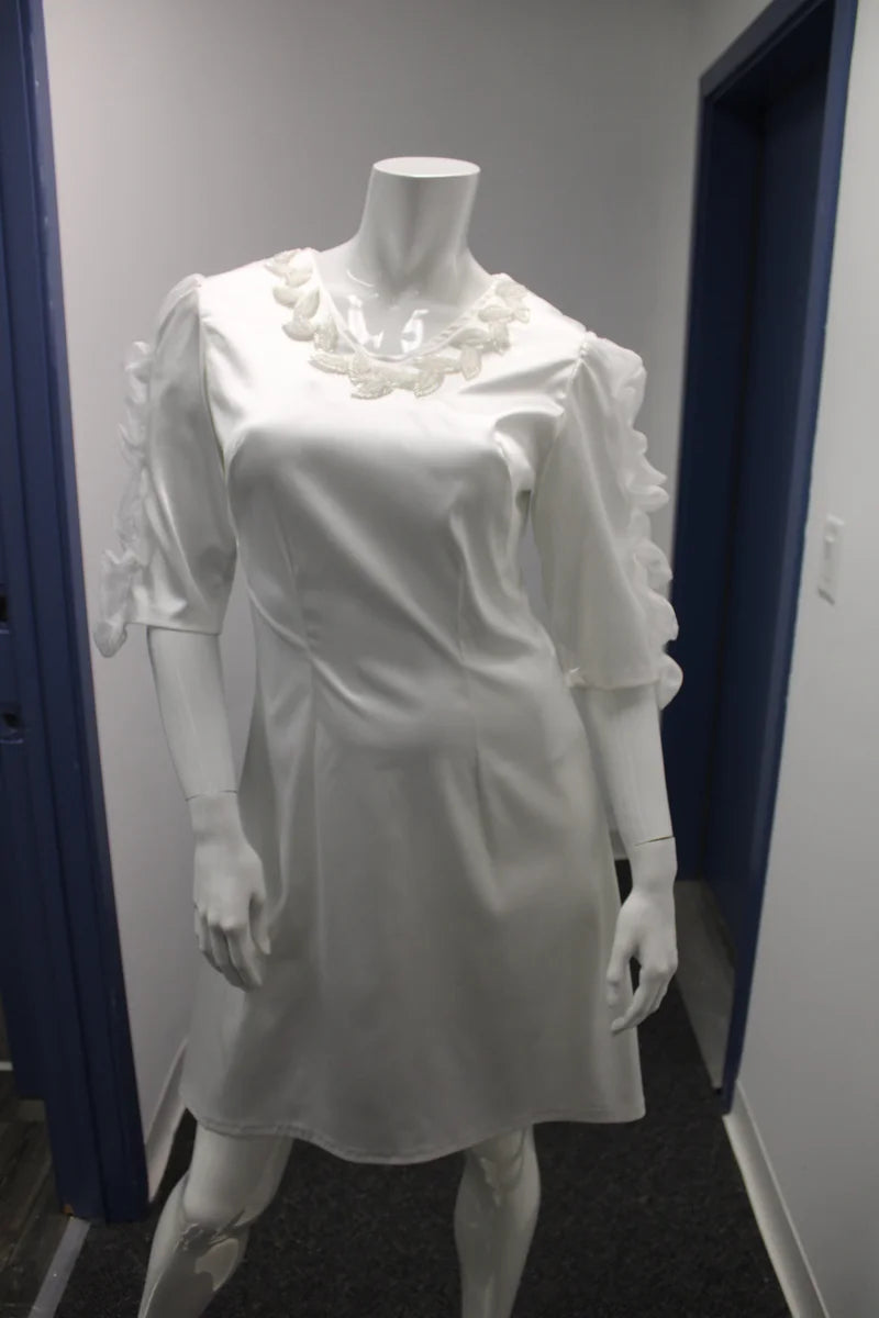 Simple wedding dress , White Embellish V neck 3/5 Sleeve dress - Angelic Beings Collection -