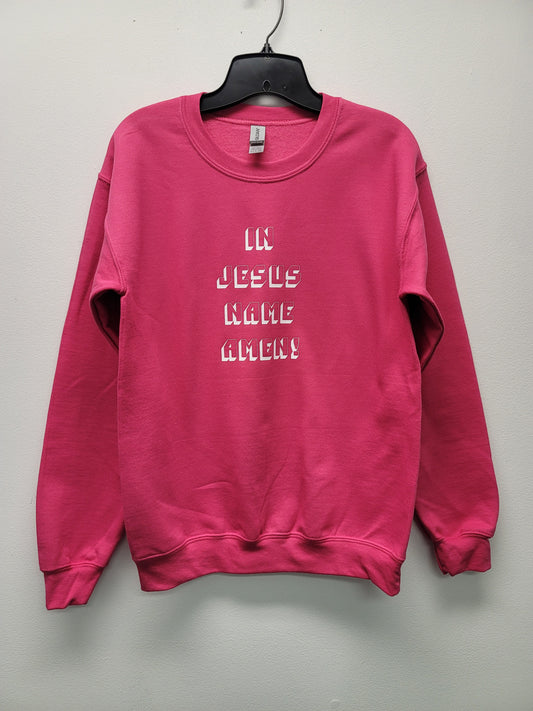 In Jesus Name Pink long sleeve crew neck sweater by JulissaDesigns