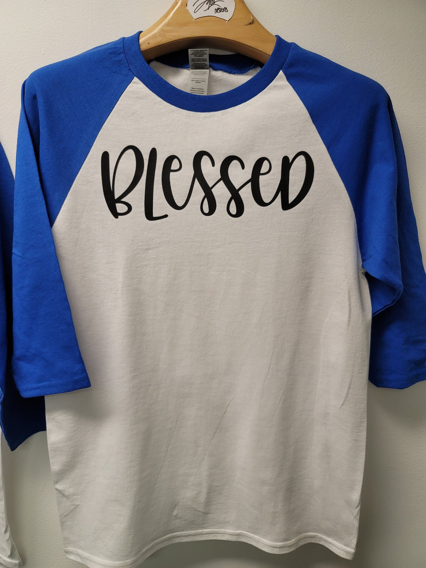 Blessed 3/4 Blue Raglan Sleeve shirt 100% Cotton