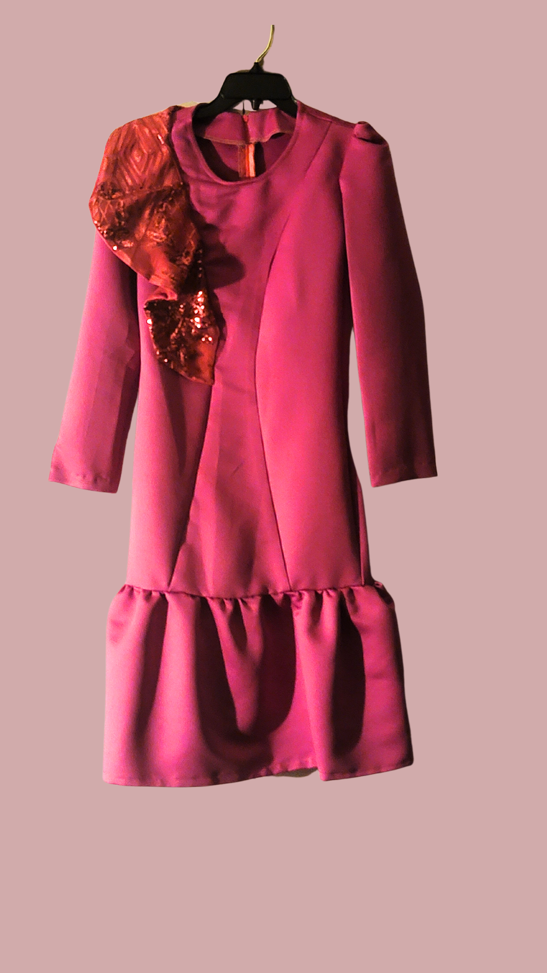 Pink dress with flounce and one side detail , JulissaDesigns Spring Collection