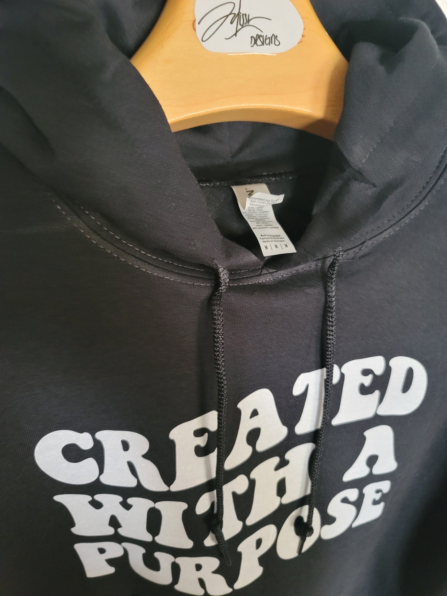 Created with a purpose Black hooded sweartshirt