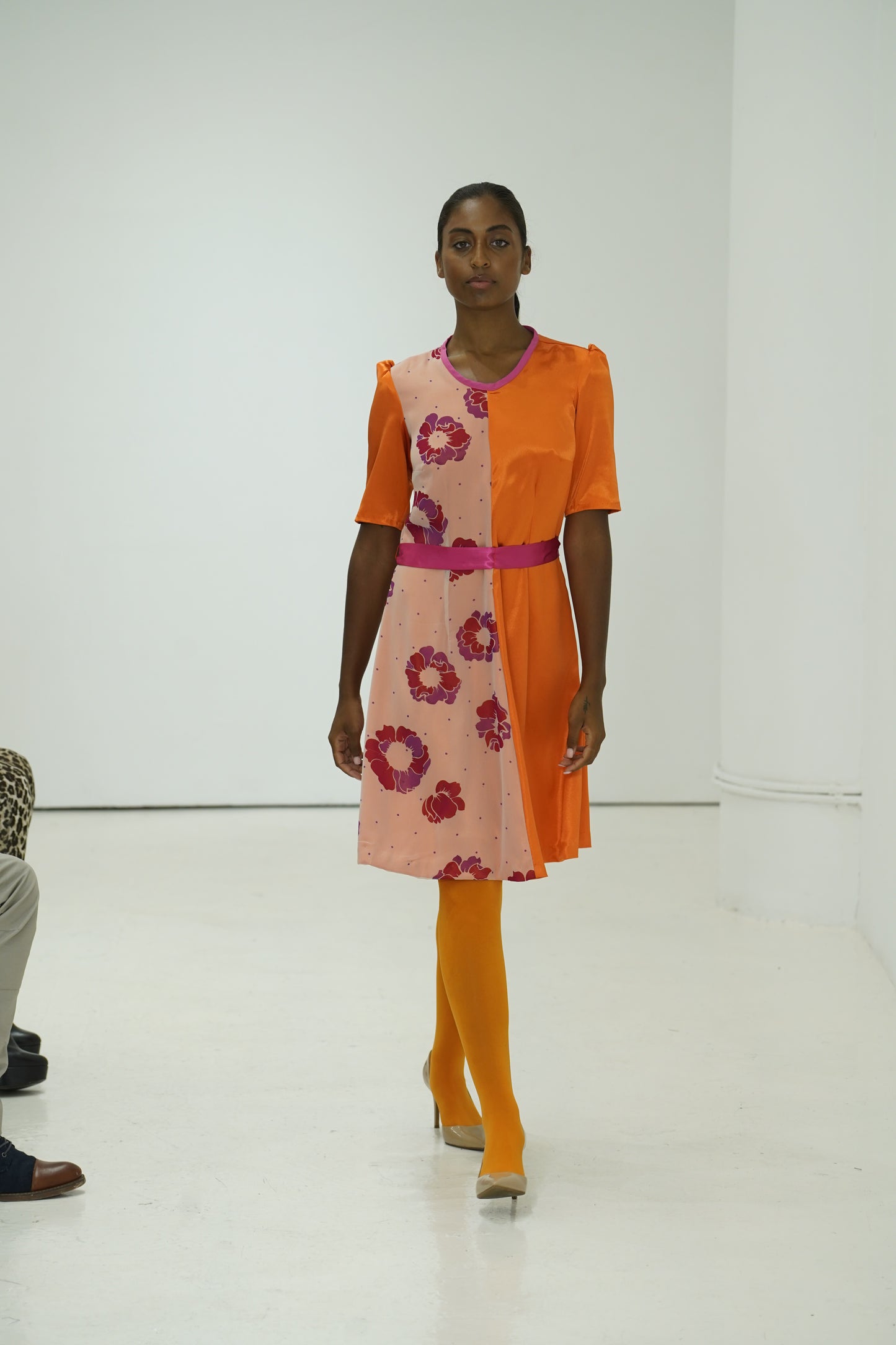 Orange color blocking floral dress by JulissaDesigns