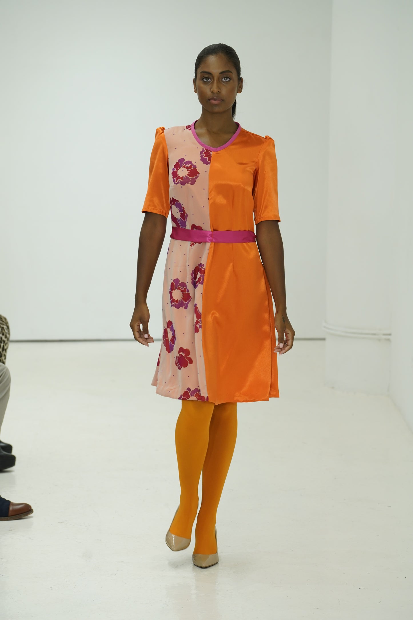 Orange color blocking floral dress by JulissaDesigns