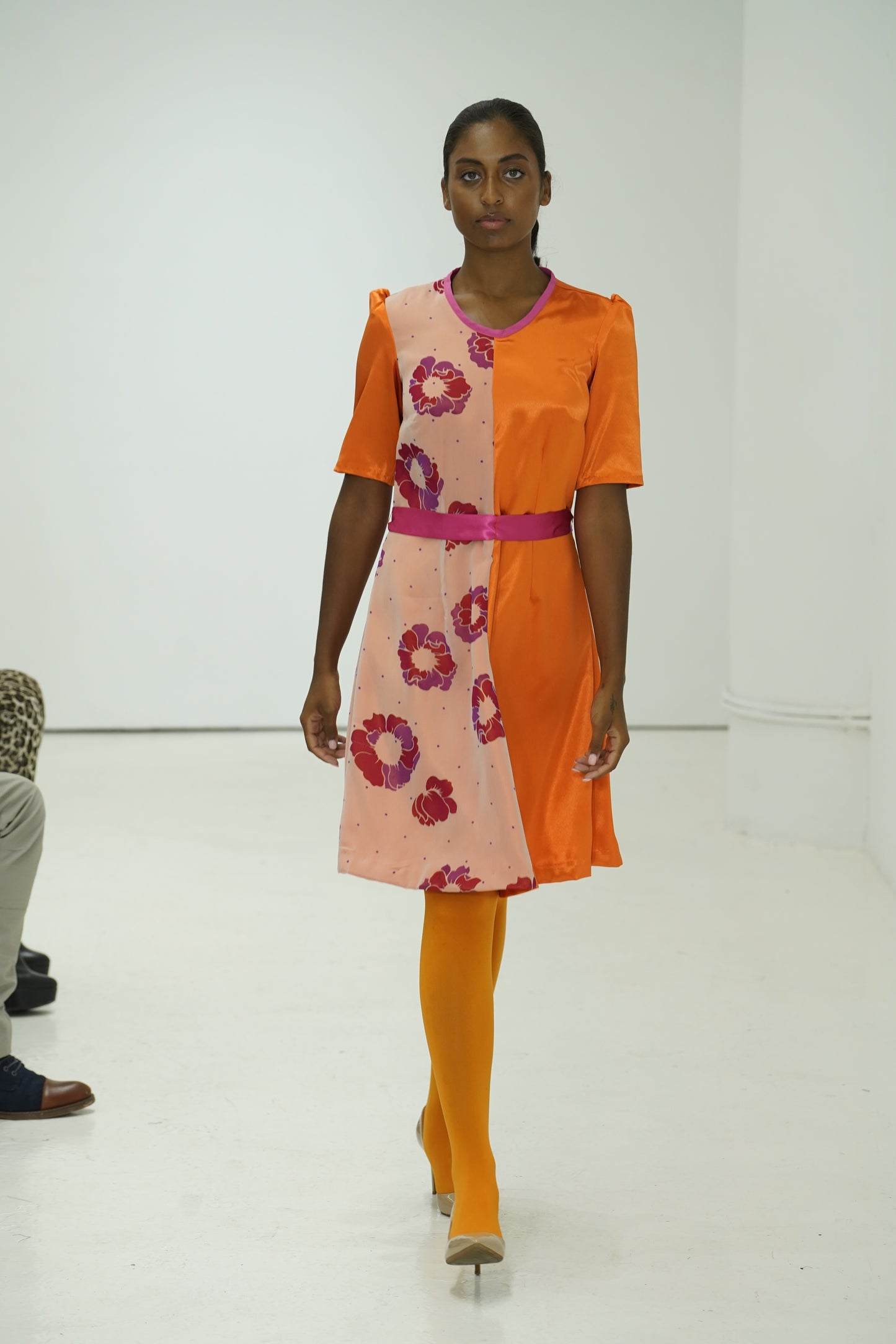 Orange color blocking floral dress by JulissaDesigns