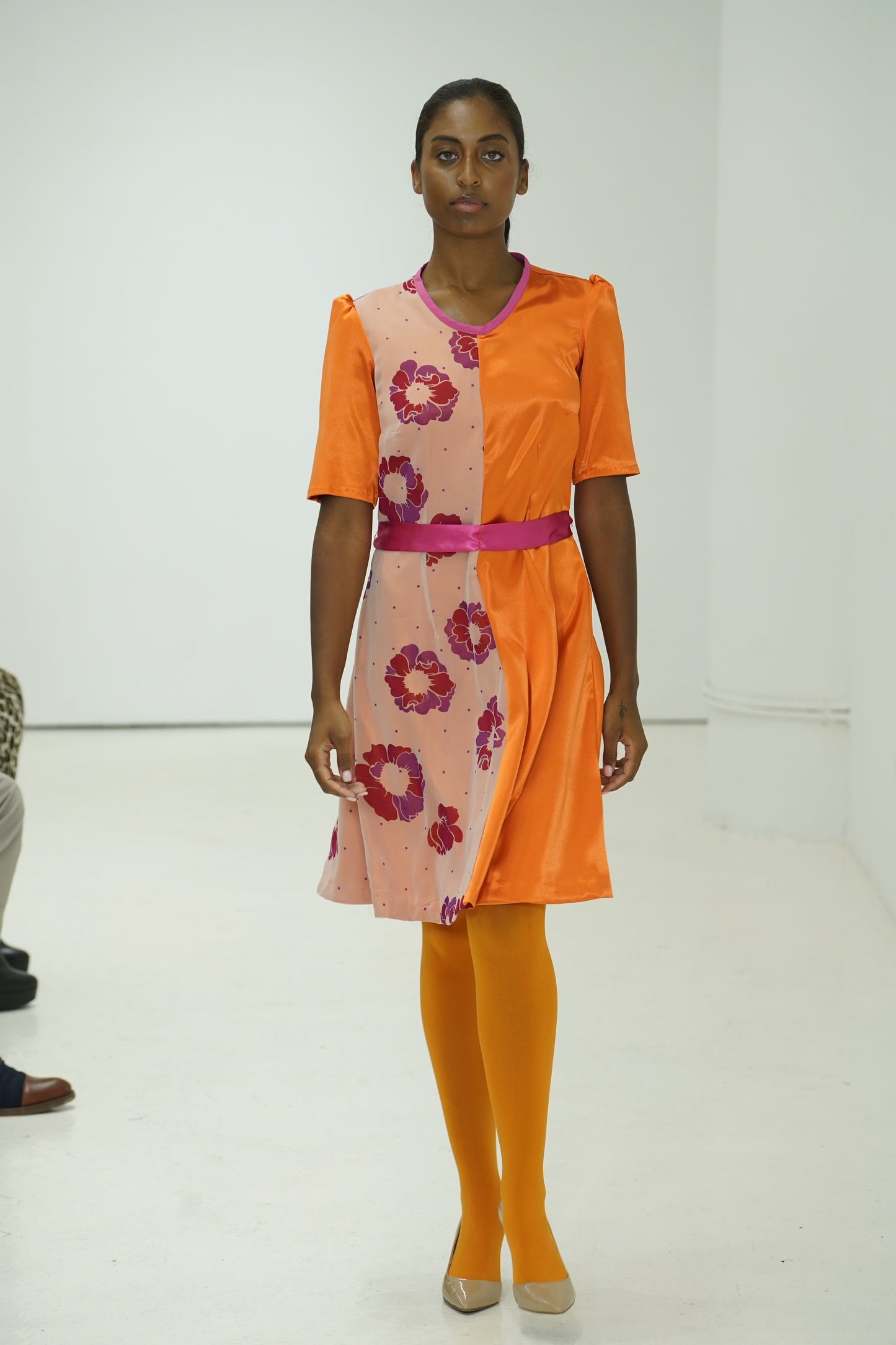 Orange color blocking floral dress by JulissaDesigns