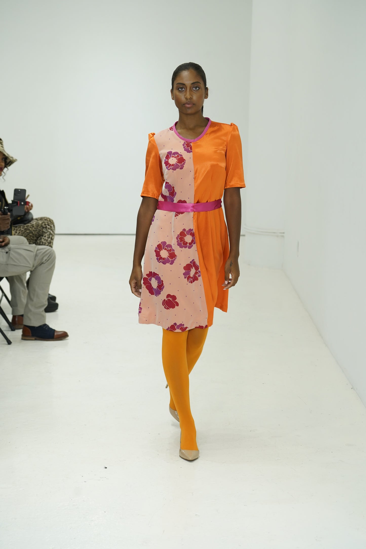 Orange color blocking floral dress by JulissaDesigns