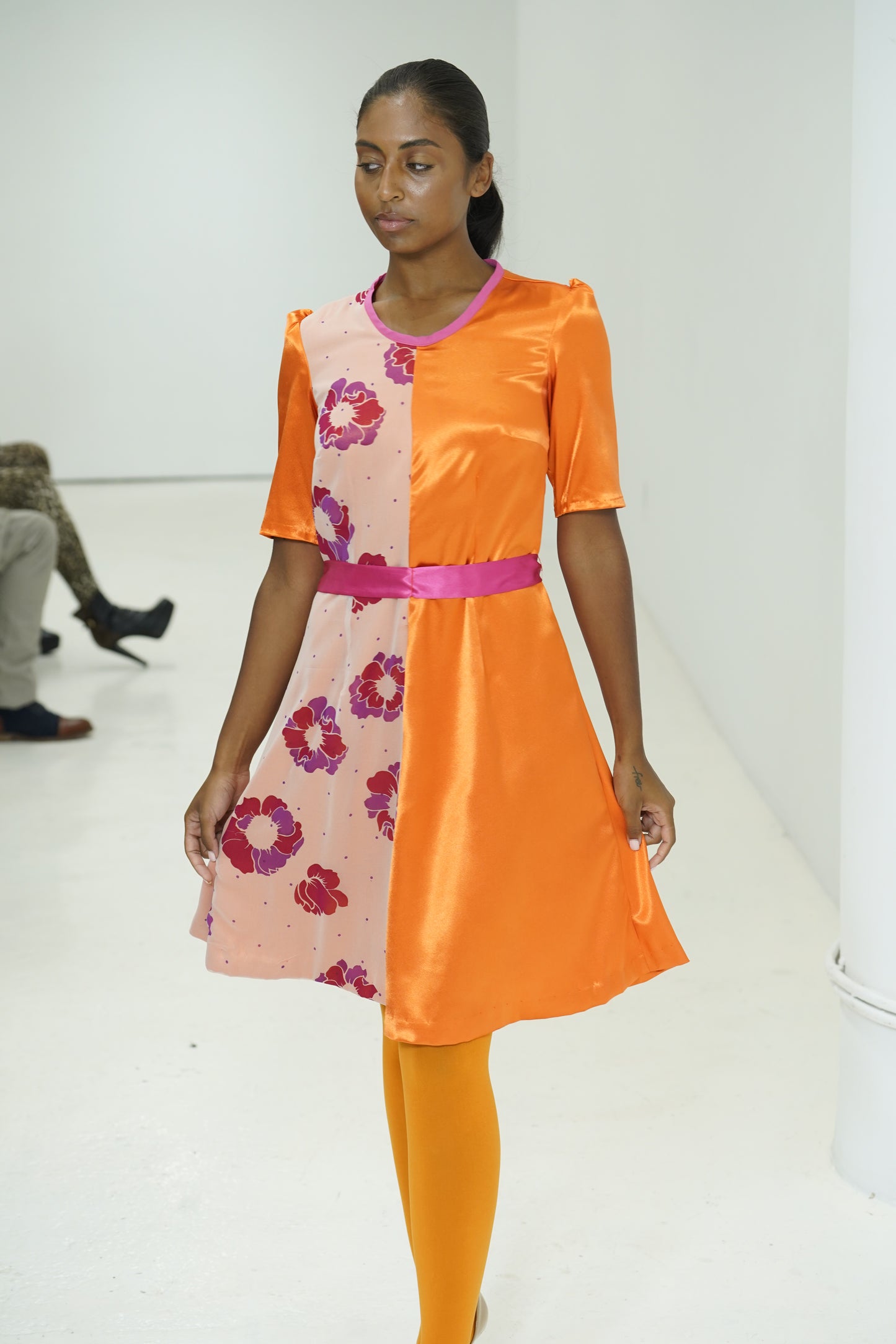 Orange color blocking floral dress by JulissaDesigns