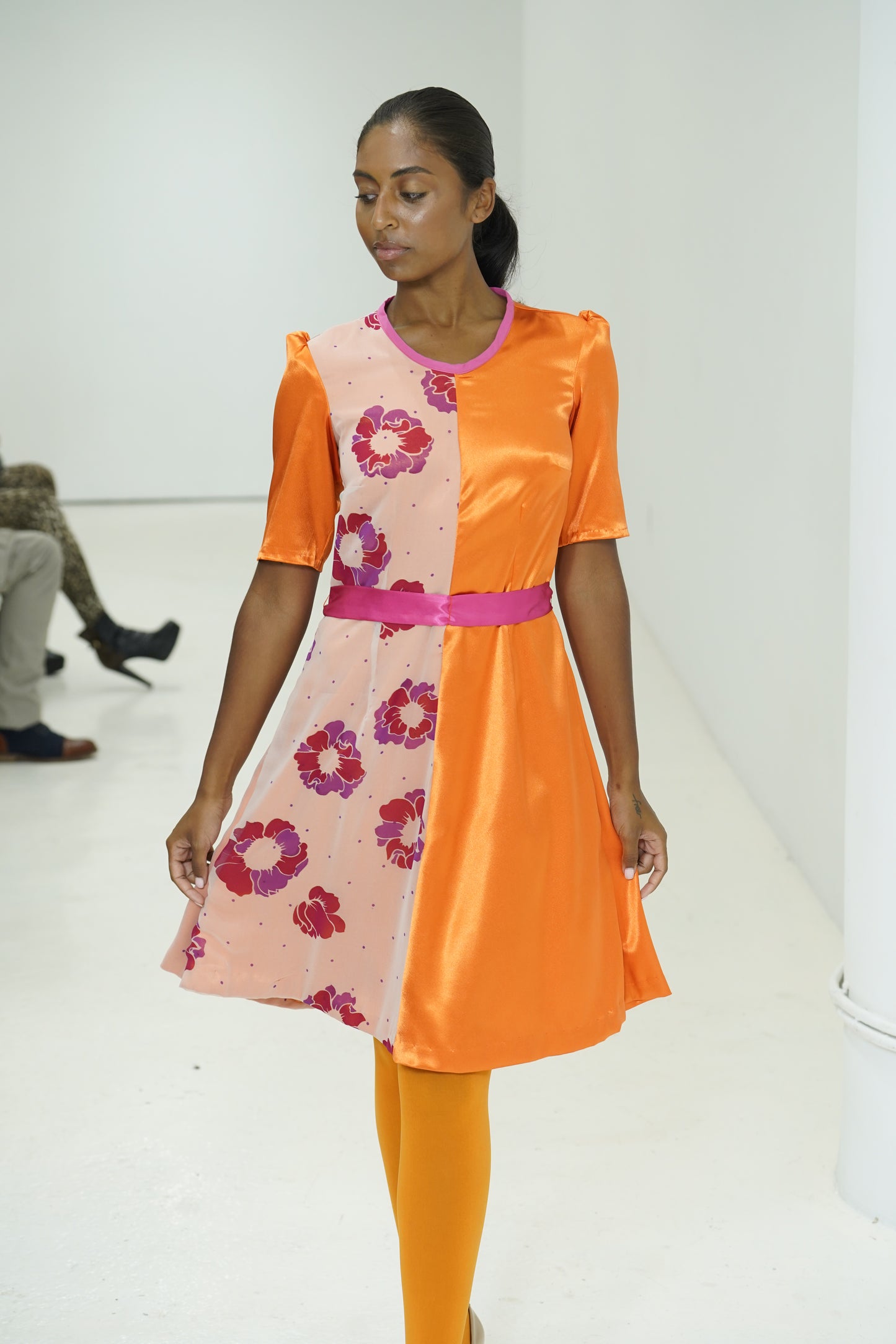 Orange color blocking floral dress by JulissaDesigns