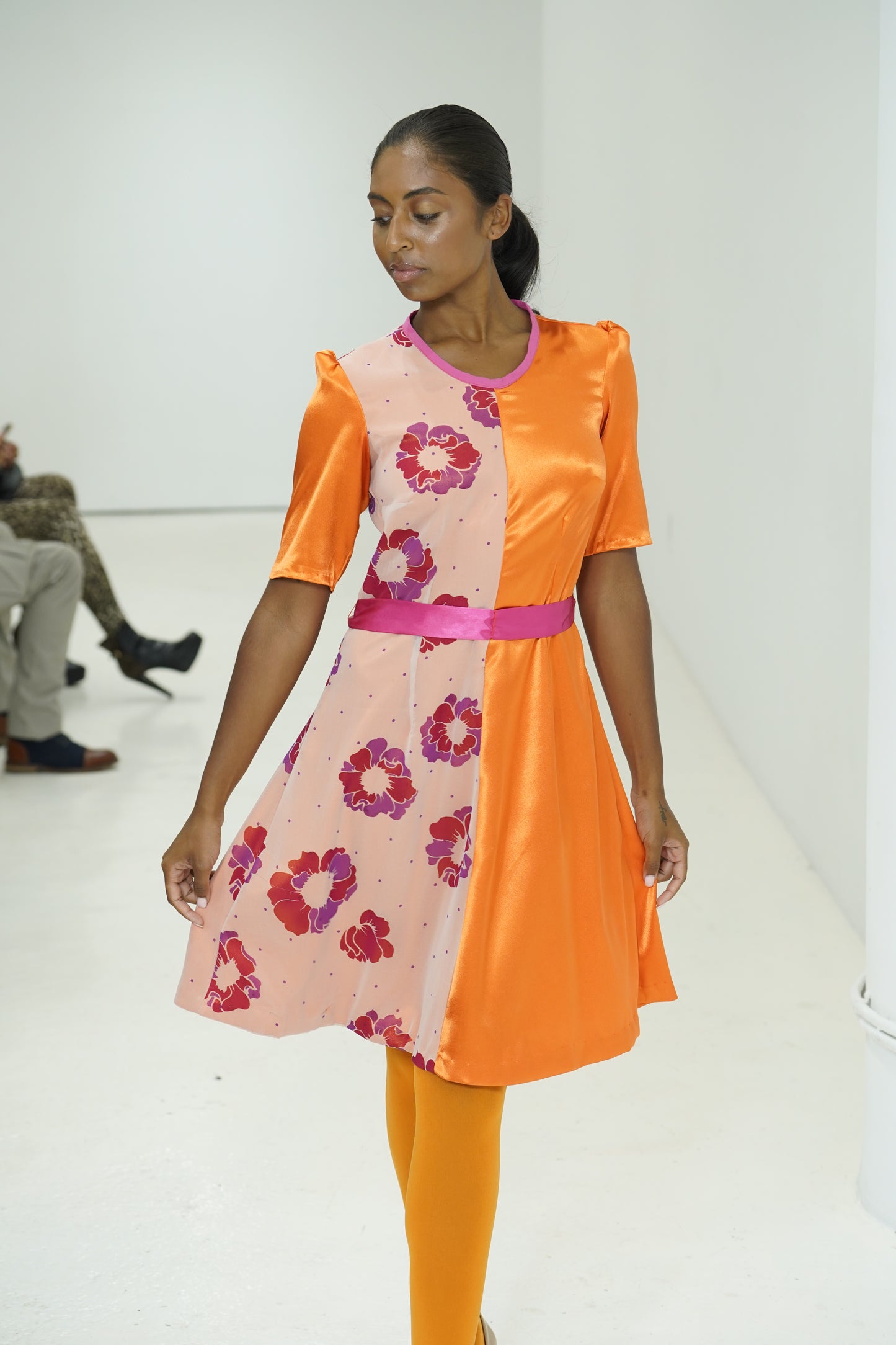 Orange color blocking floral dress by JulissaDesigns