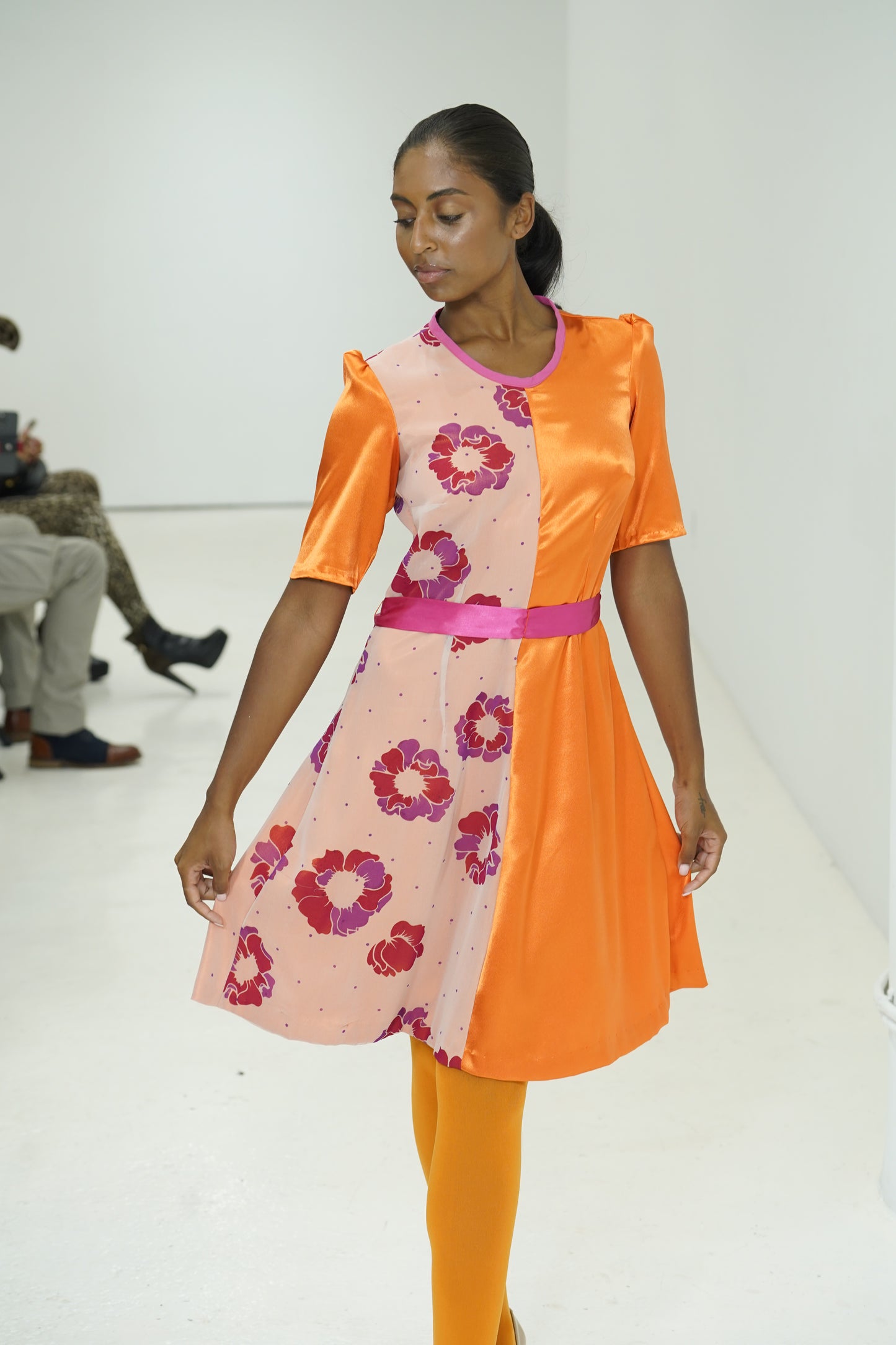 Orange color blocking floral dress by JulissaDesigns