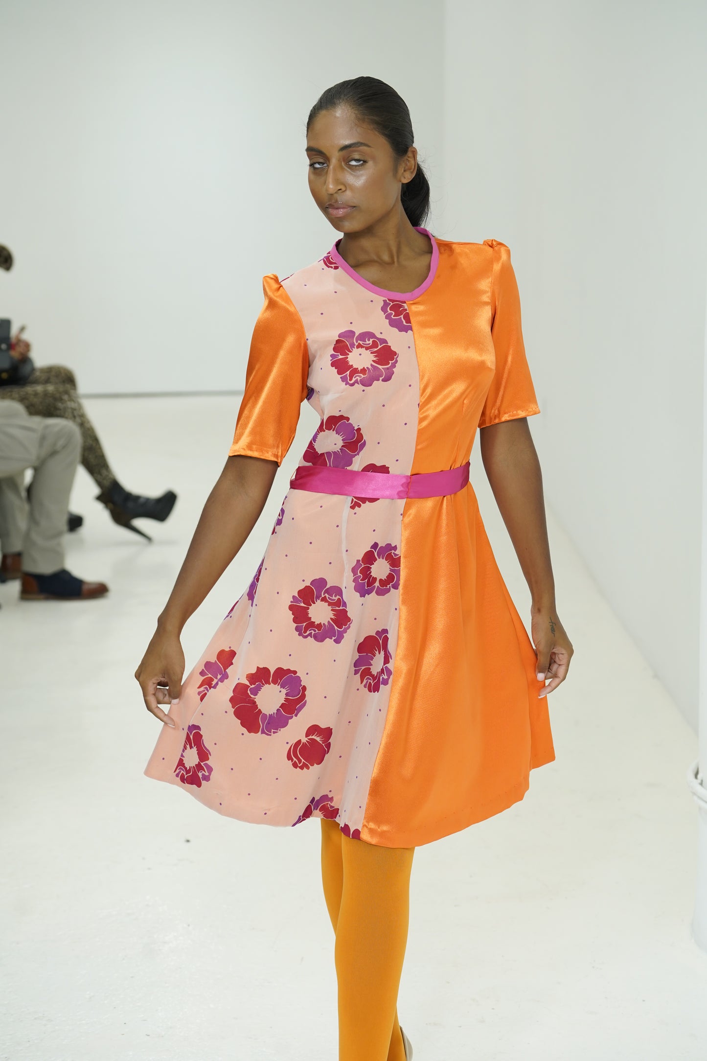 Orange color blocking floral dress by JulissaDesigns