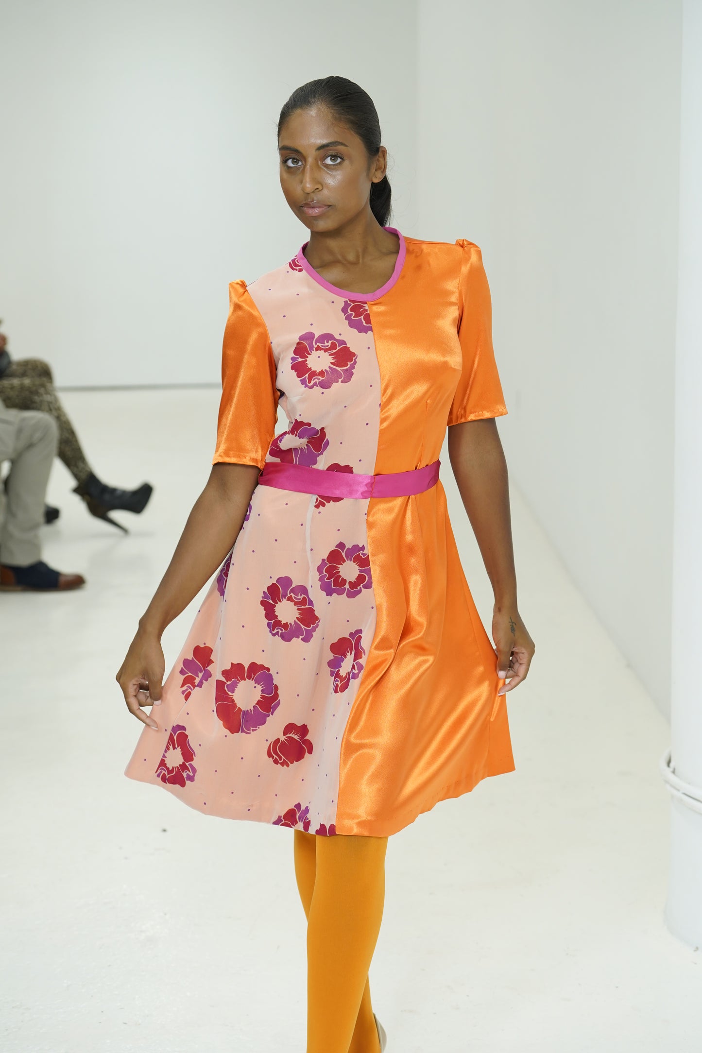 Orange color blocking floral dress by JulissaDesigns