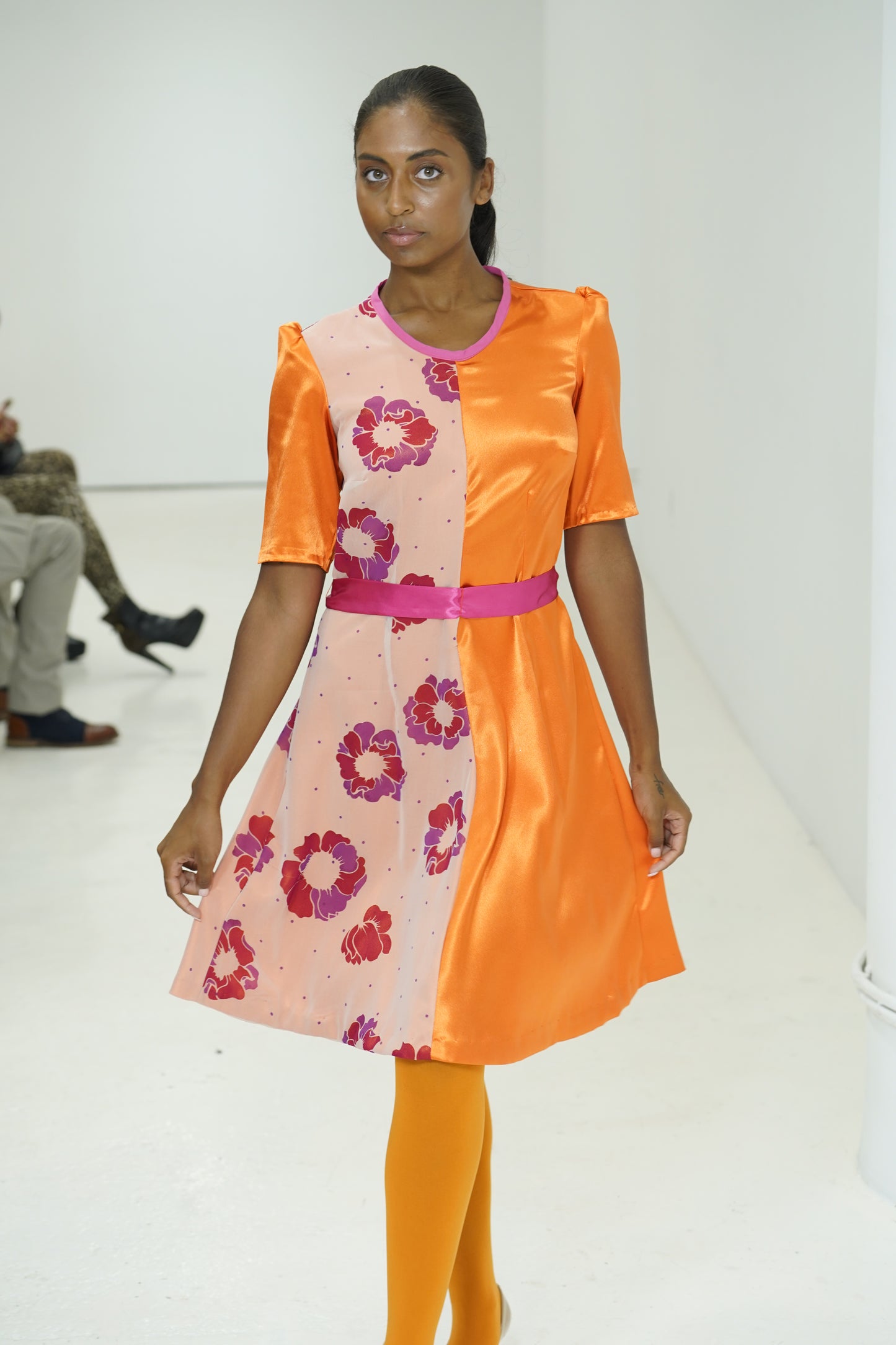 Orange color blocking floral dress by JulissaDesigns