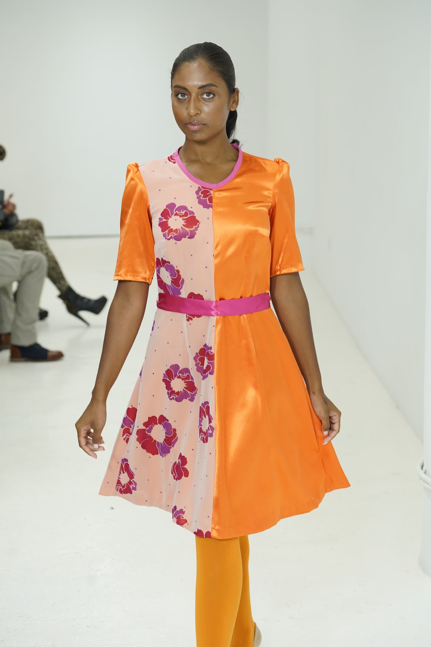 Orange color blocking floral dress by JulissaDesigns