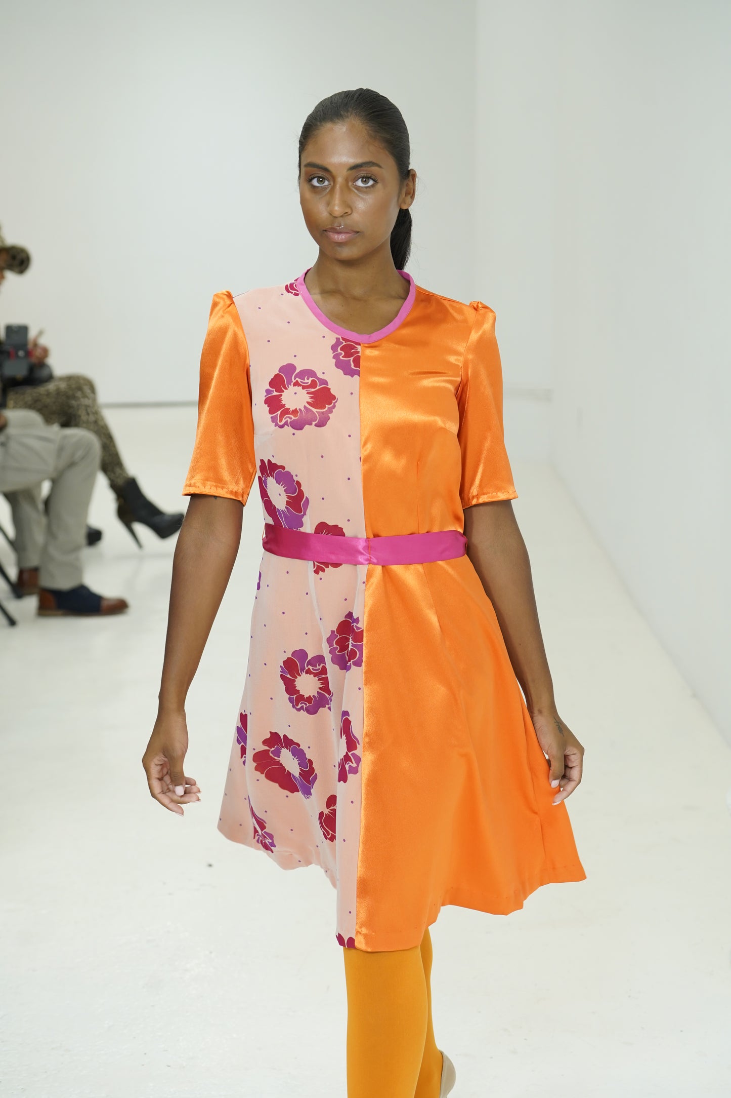 Orange color blocking floral dress by JulissaDesigns