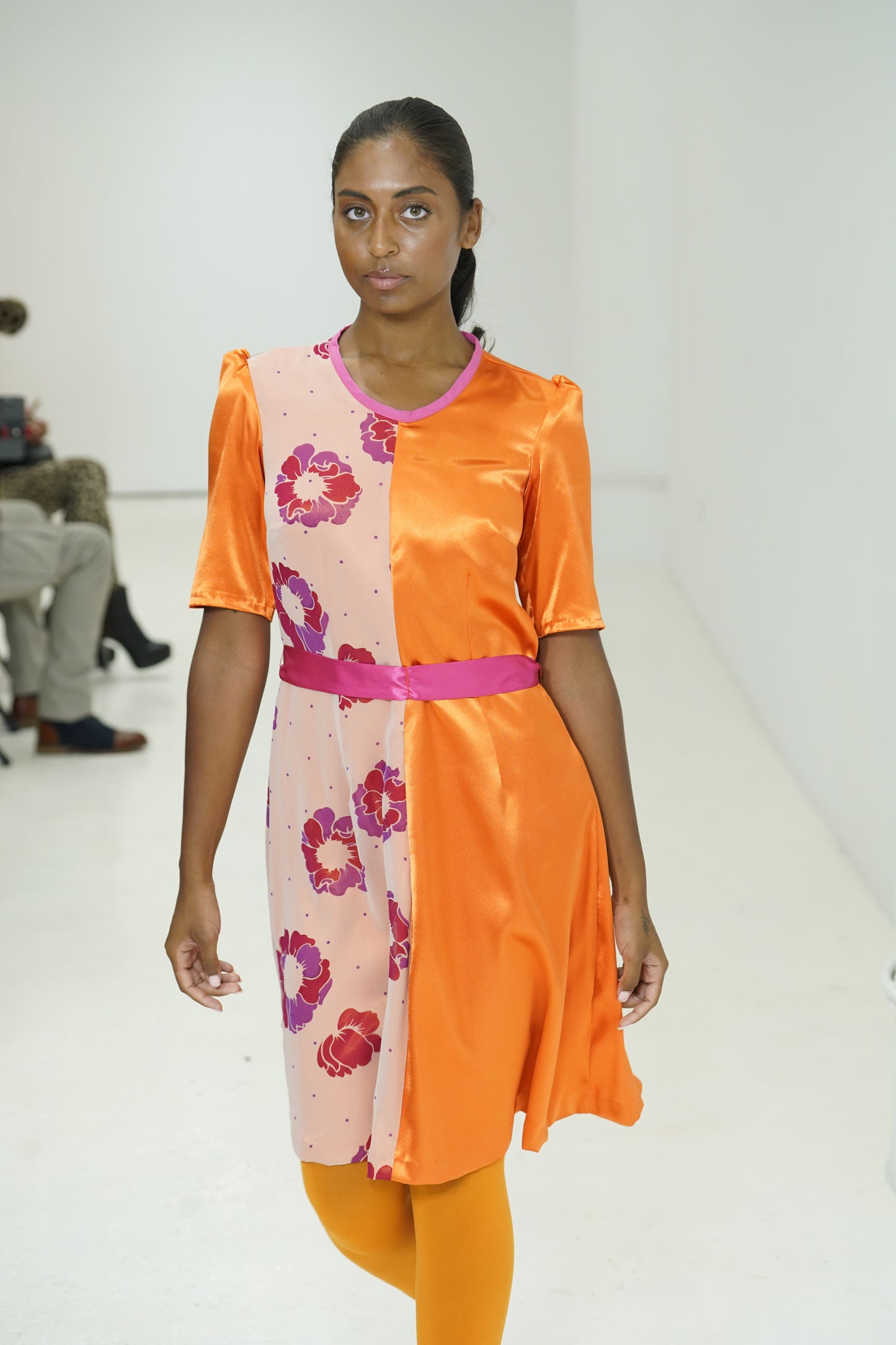 Orange color blocking floral dress by JulissaDesigns