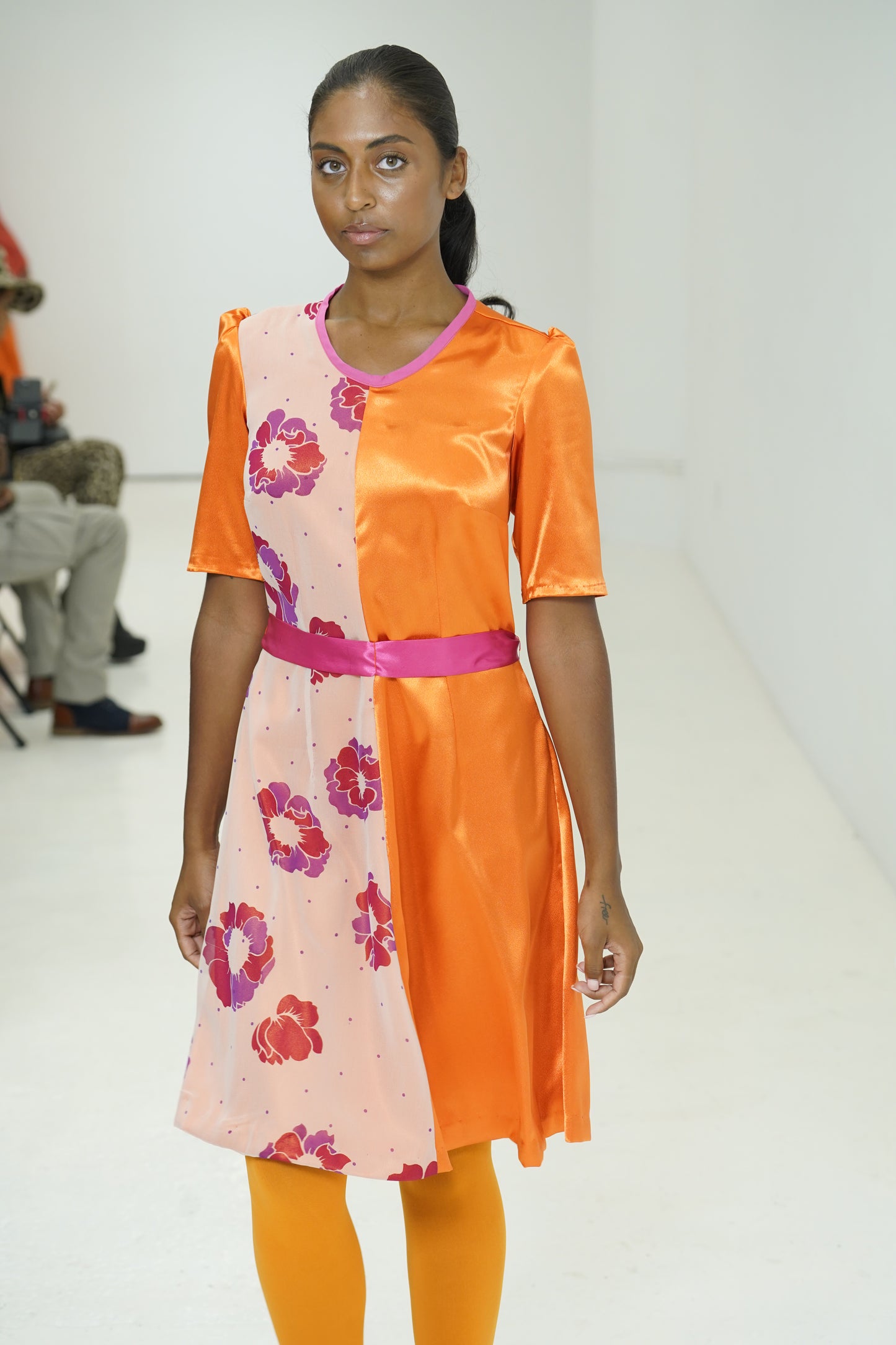 Orange color blocking floral dress by JulissaDesigns