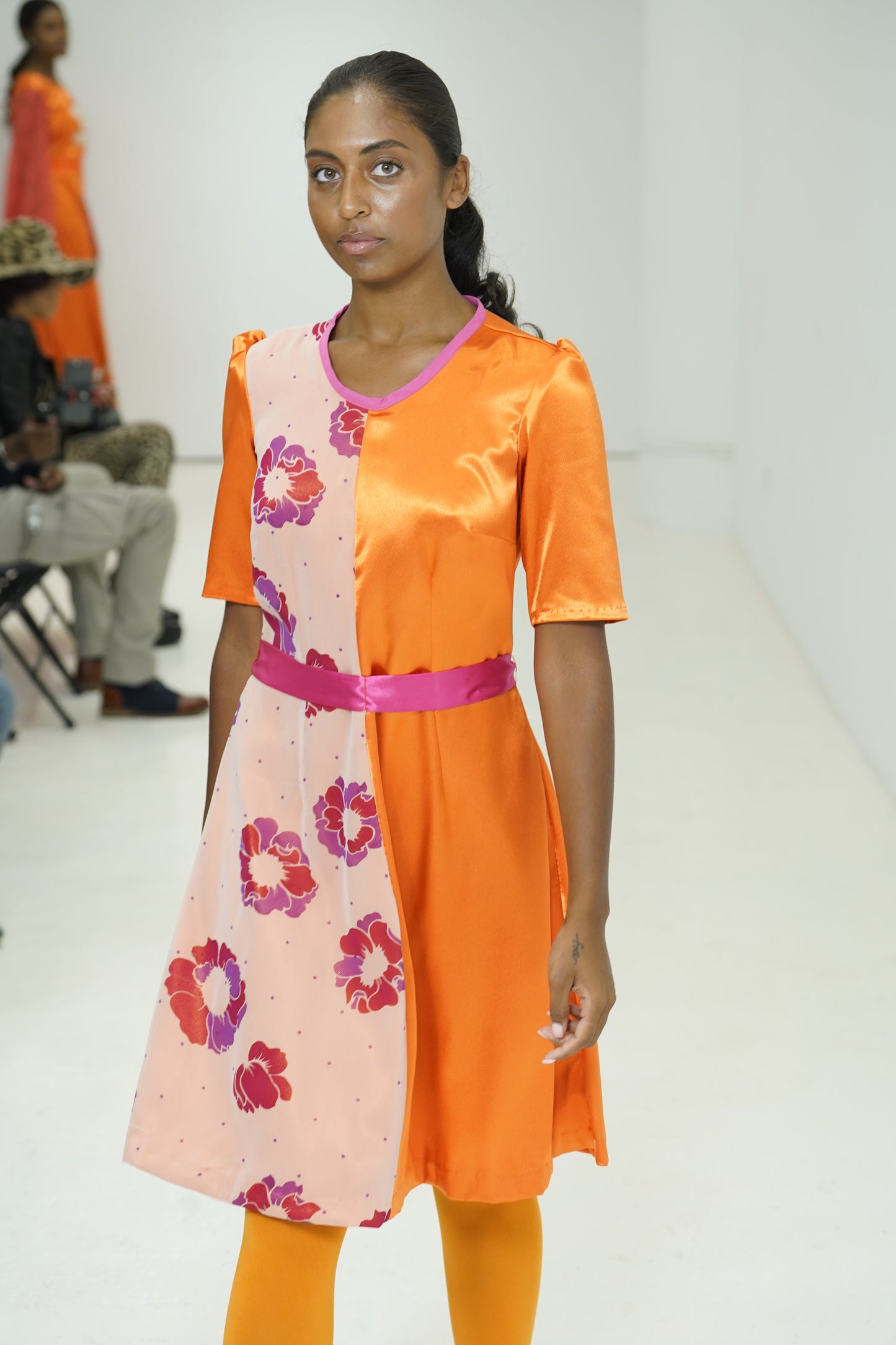 Orange color blocking floral dress by JulissaDesigns