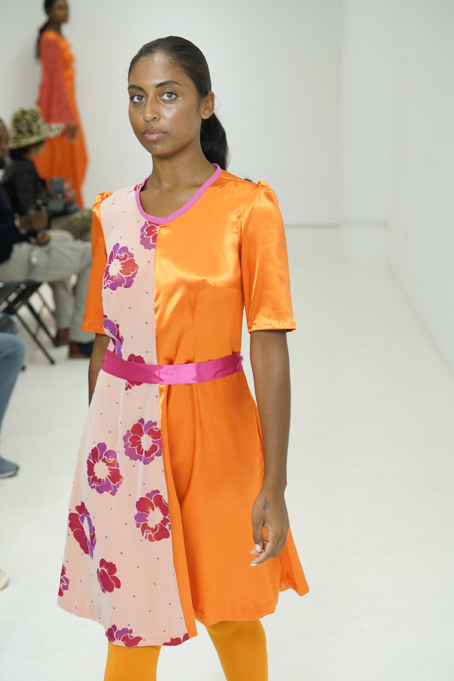 Orange color blocking floral dress by JulissaDesigns