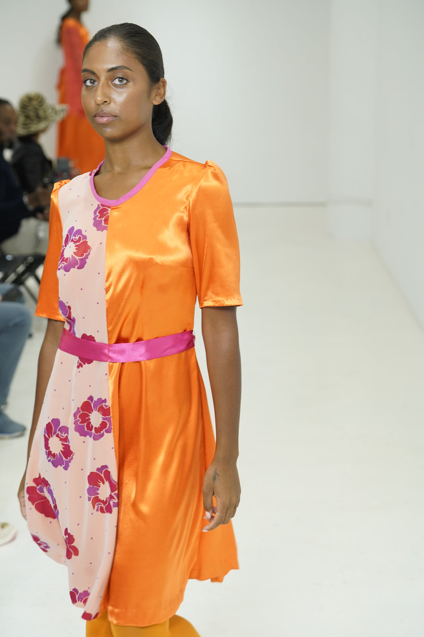 Orange color blocking floral dress by JulissaDesigns