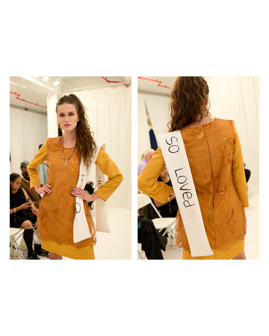 Bright yellow  All season dress with layer and band, For God So Loved JulissaDesigns 2026 Collection