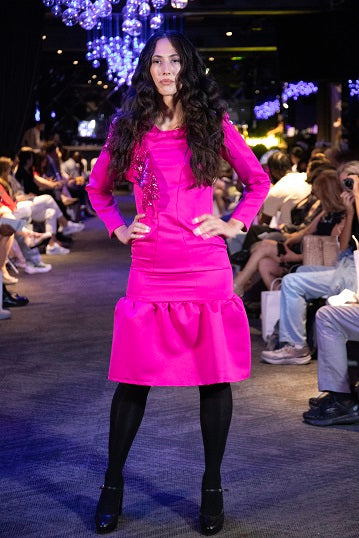 Pink dress with flounce and one side detail , JulissaDesigns Spring Collection